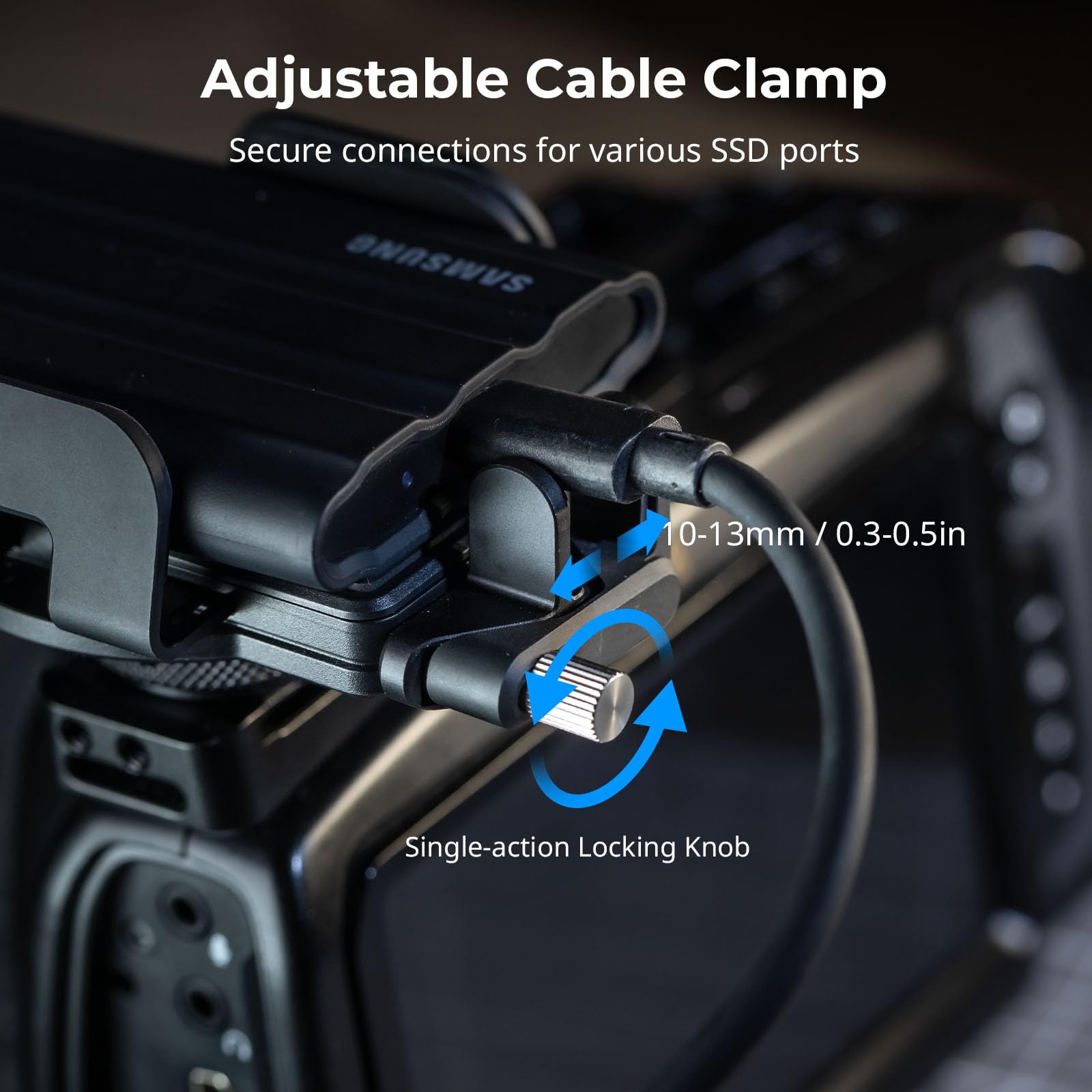 SMALLRIG Supporto universale SSD con morsetto per slitta flash, larghezza 40-60 mm, supporto SSD per MagSafe per Samsung T5/T7 SSD, per Sandisk SSD, iPhone e corpo fotocamera - 5196