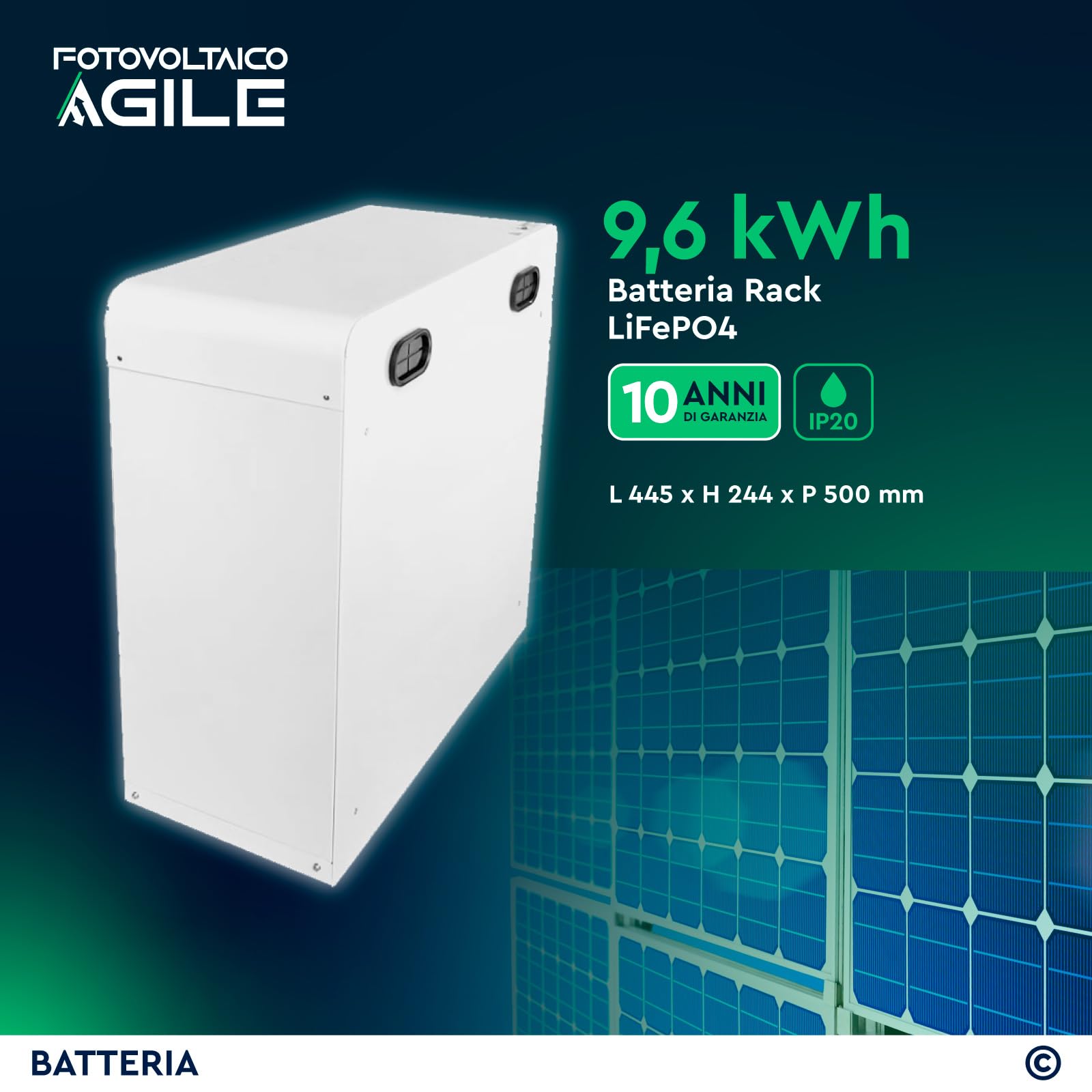 KIT Pannelli Solari 6,72 kWp + Inverter Ibrido Solis 6 kW + Batteria 9,6 kWh + Quadro di stringa 2 MPPT + Quadro AC Monofase Chint - CEI 0-21 - Funzione Backup - Impianto a isola oppure ongrid