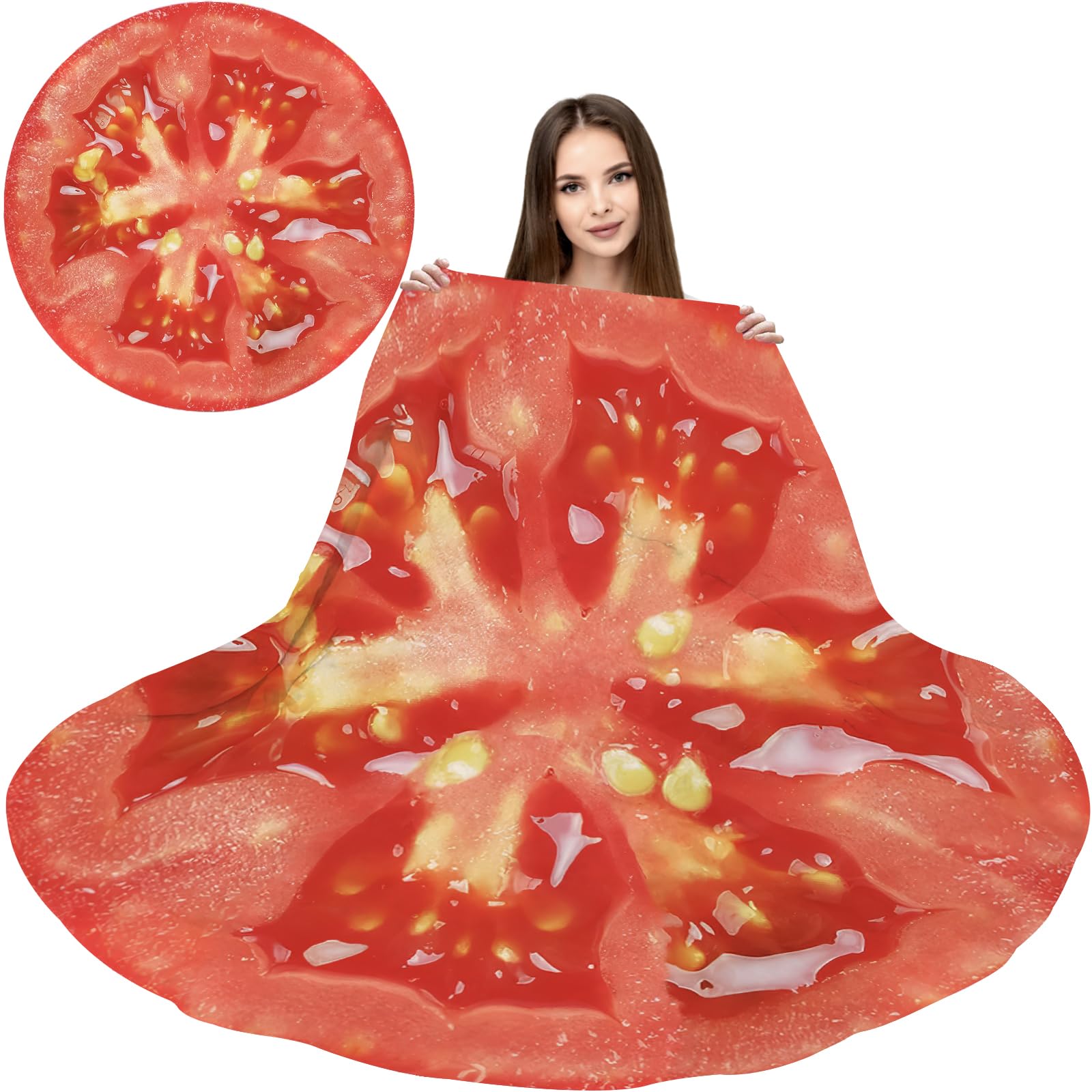 Abaysto Funny Food Throw Blanket for Adult & Kids, Tomato Print Blanket Soft Flannel Round Nap Wrap Blanket Novelty Unique Ideas Gifts Blankets for Sofa Couch Camp Chair Gifts for Boys,Girls 90CM — image 1