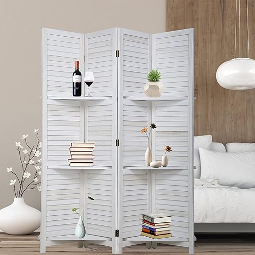 Miniatura 8 de MKDLUFEI Separadores de habitación de madera de 4 paneles y pantallas de privacidad plegables de 5.58 pies de alto, separadores de habitación para