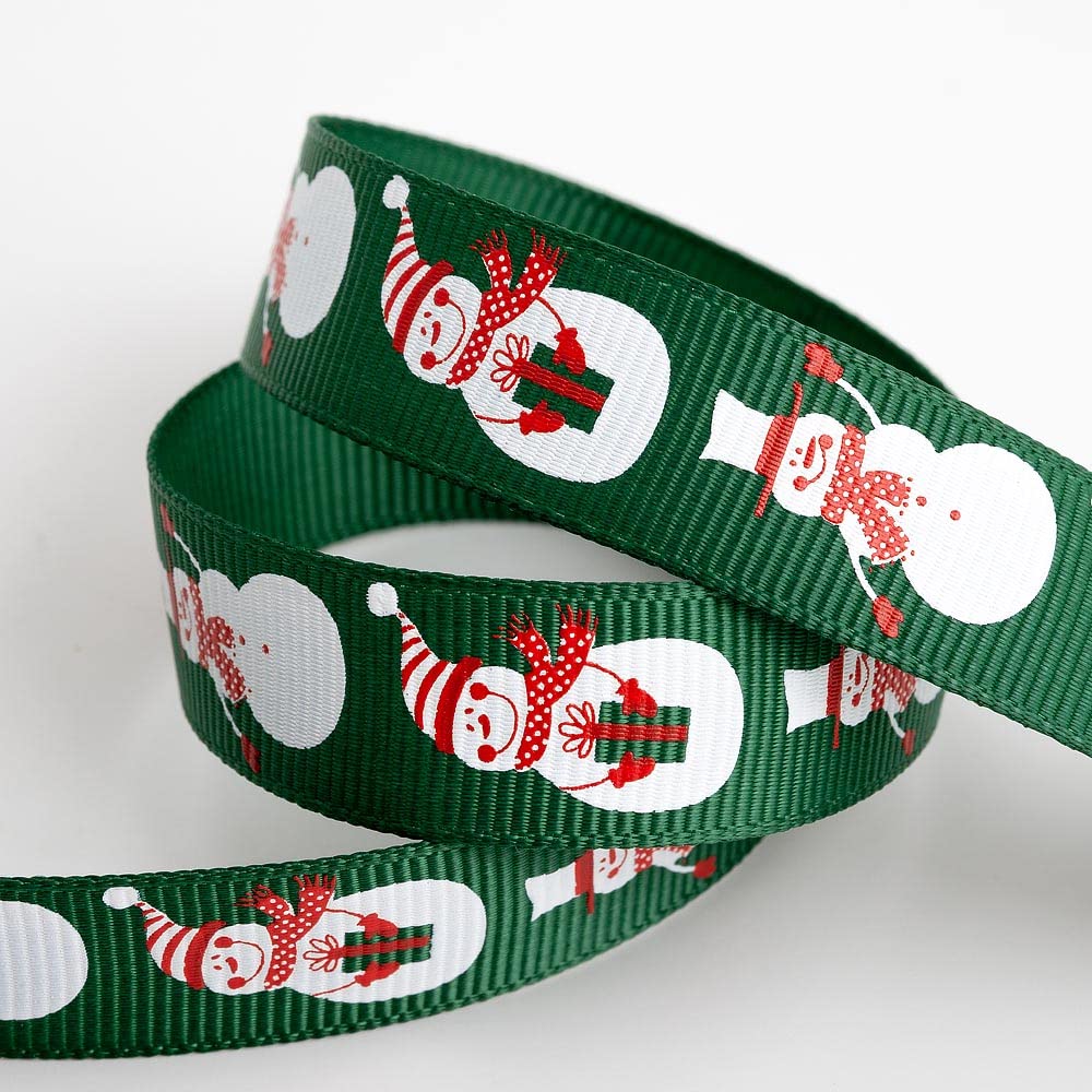 Italian Options Snowmen Grosgrain Ribbon, Christmas Ribbon for Crafts, Gift Wrapping, Wreaths, Tree Decorations, Hair Bows, Green, 16 mm x 5 Metre Roll