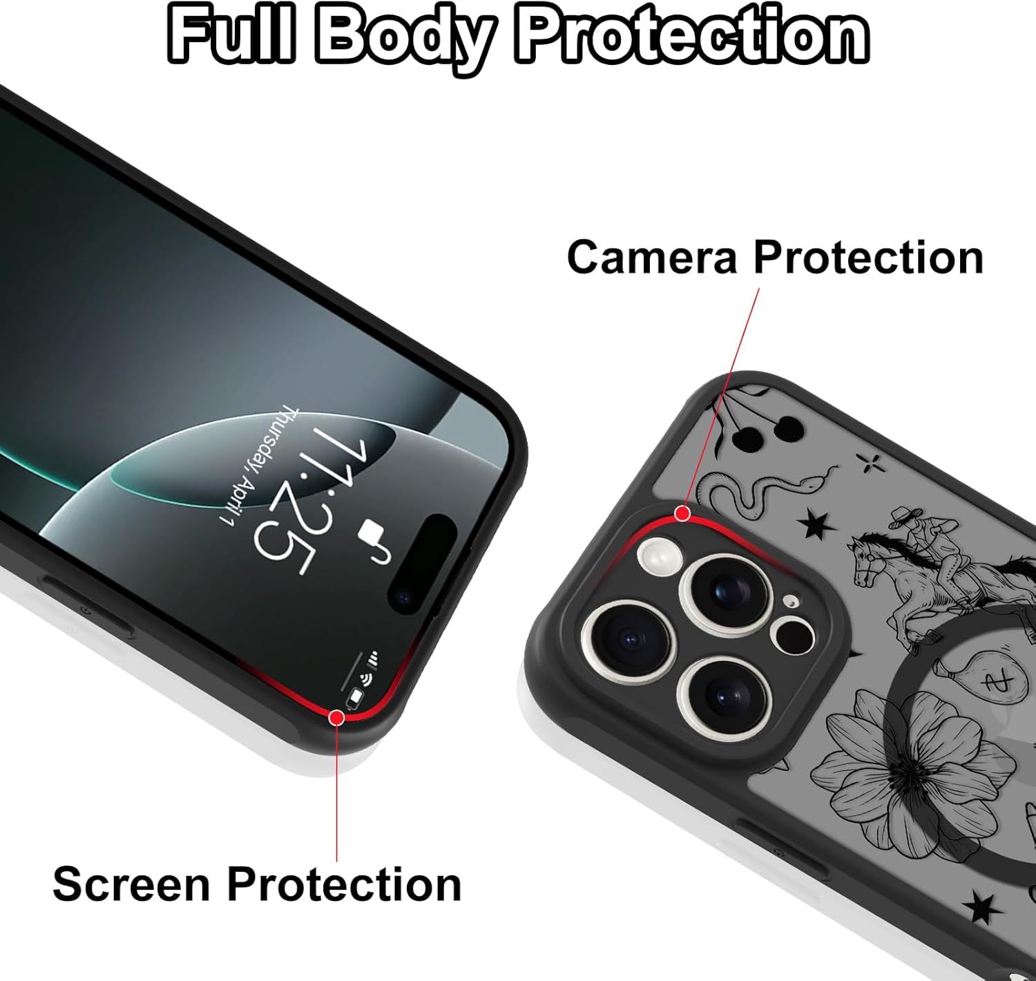 MOWIME Magnetic for iPhone 16 Pro Max case [Compatible with MagSafe] Cute Western Cowboy Floral Translucent Matte Hard Back Shockproof Anti-Scratch Phone Case-Black - Image 3