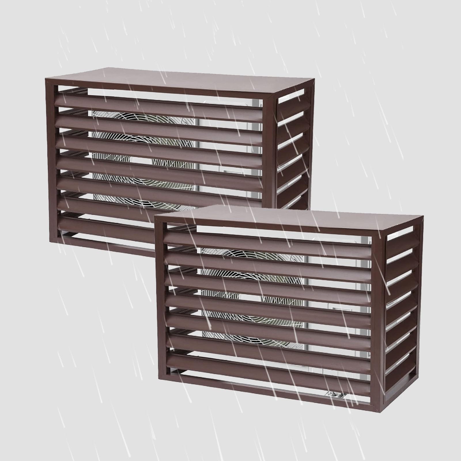 AYCDL Set of 2 Durable All-Weather AC Covers, Anti-Theft & Noise Reduction Fence for Air Conditioners,Brown-110cm