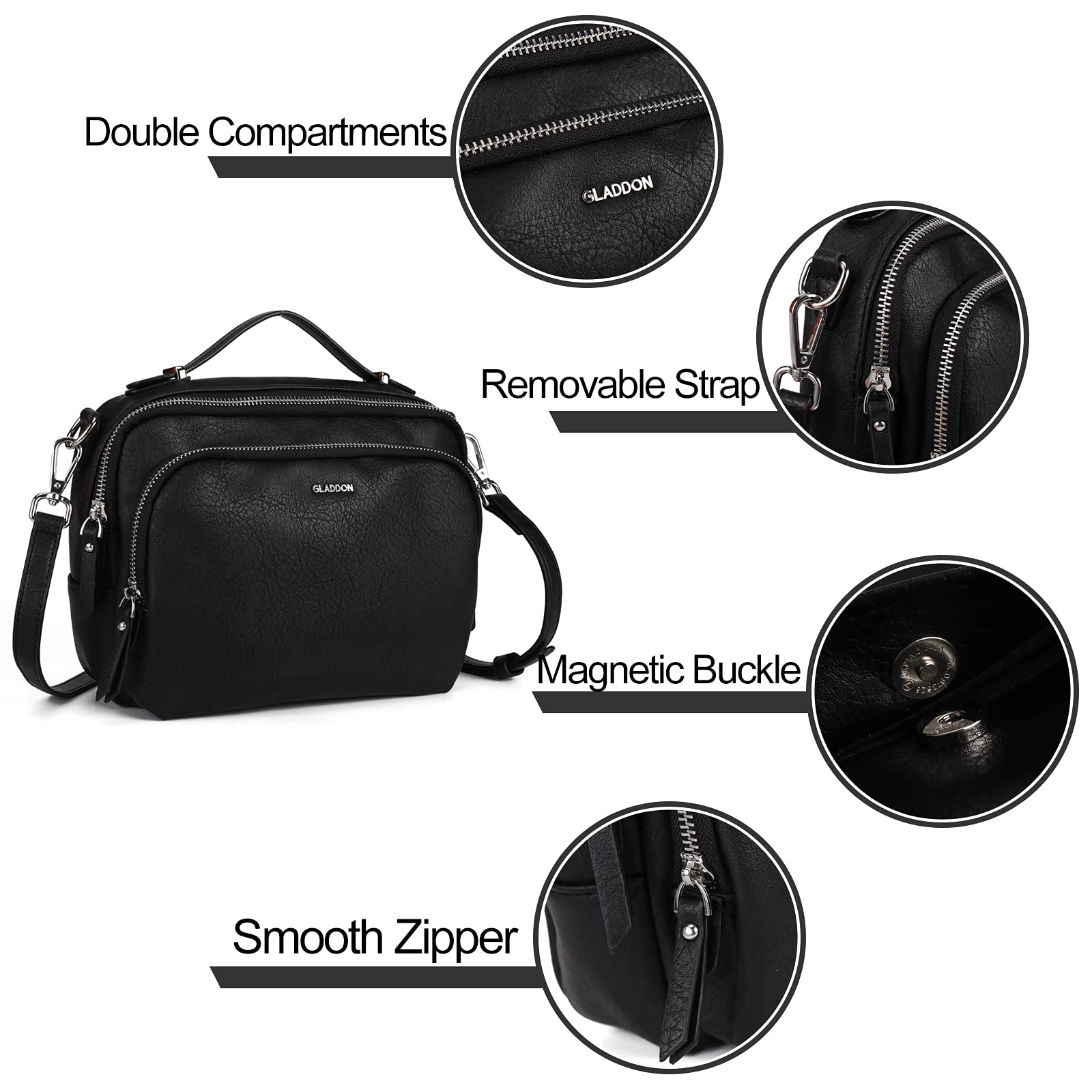 Gladdon Borse a tracolla da donna, piccole borse a tracolla con tasche multiple, pelle PU, cerniera, borsa a tracolla alla moda con tracolla regolabile e rimovibile, piccola