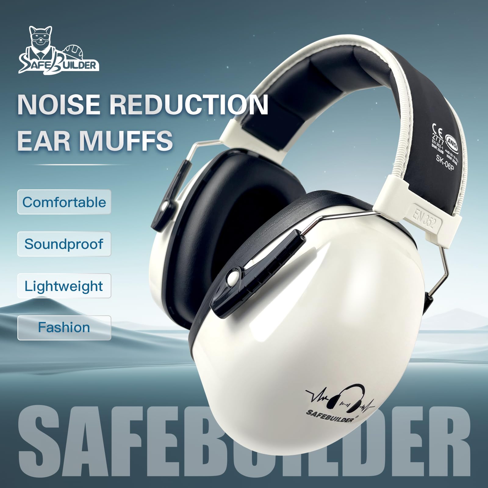 SAFEBUILDER Protezione dell'orecchio Paraorecchie Riduzione del rumore NRR 28dB Regolabile Protezione dell'udito per Lavoro Falciatura SK-06P