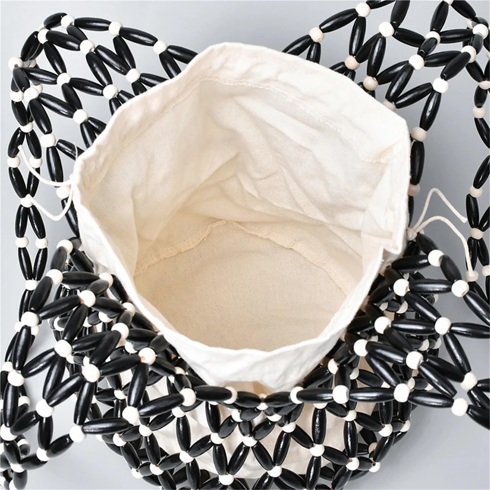 Bolso de Hombro de Paja Bolsos de hombro huecos for mujer, bolso mano tejido, con cuentas madera, playa asa superior for verano