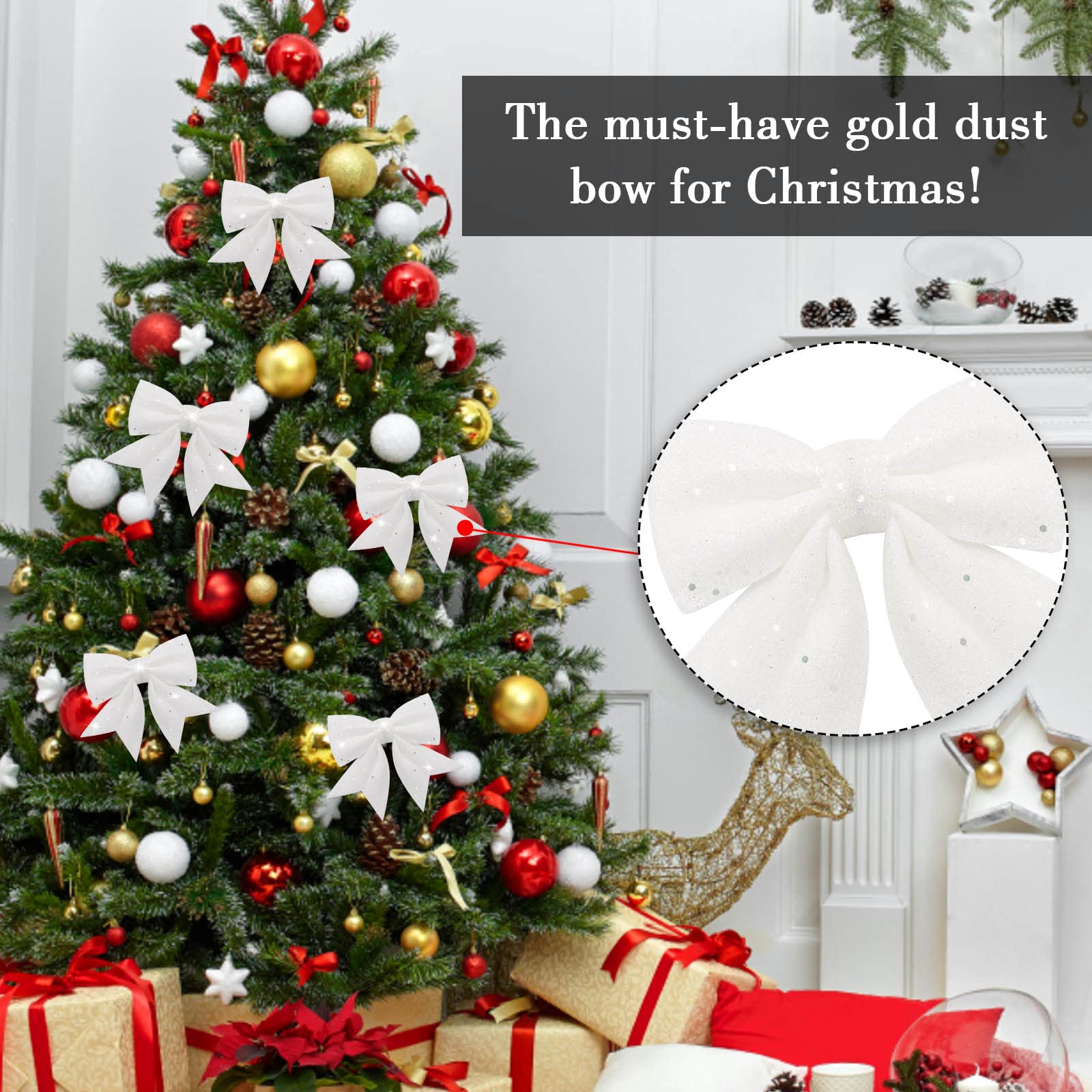 Yueshop Christmas Bows Large Bows Decoration, 5PCS 4.7in*5.9in Xmas Tree Bow Glitter, Sequin Bowknot Ties - Image 4