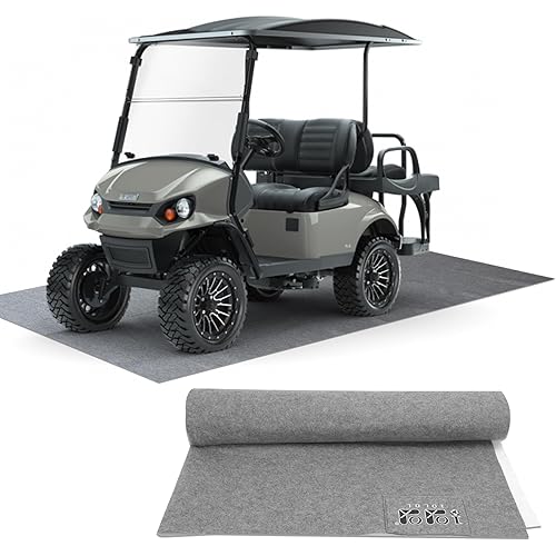 Golf Cart Garage Floor Mats, 8.85Ft x 5.0Ft Oil Absorbent Floor Mat & Mechanic Pad, Waterproof Rubber Backing Layer Protects Floor from Spills Drips Splashes and Stains, Washable, Cuttable Size