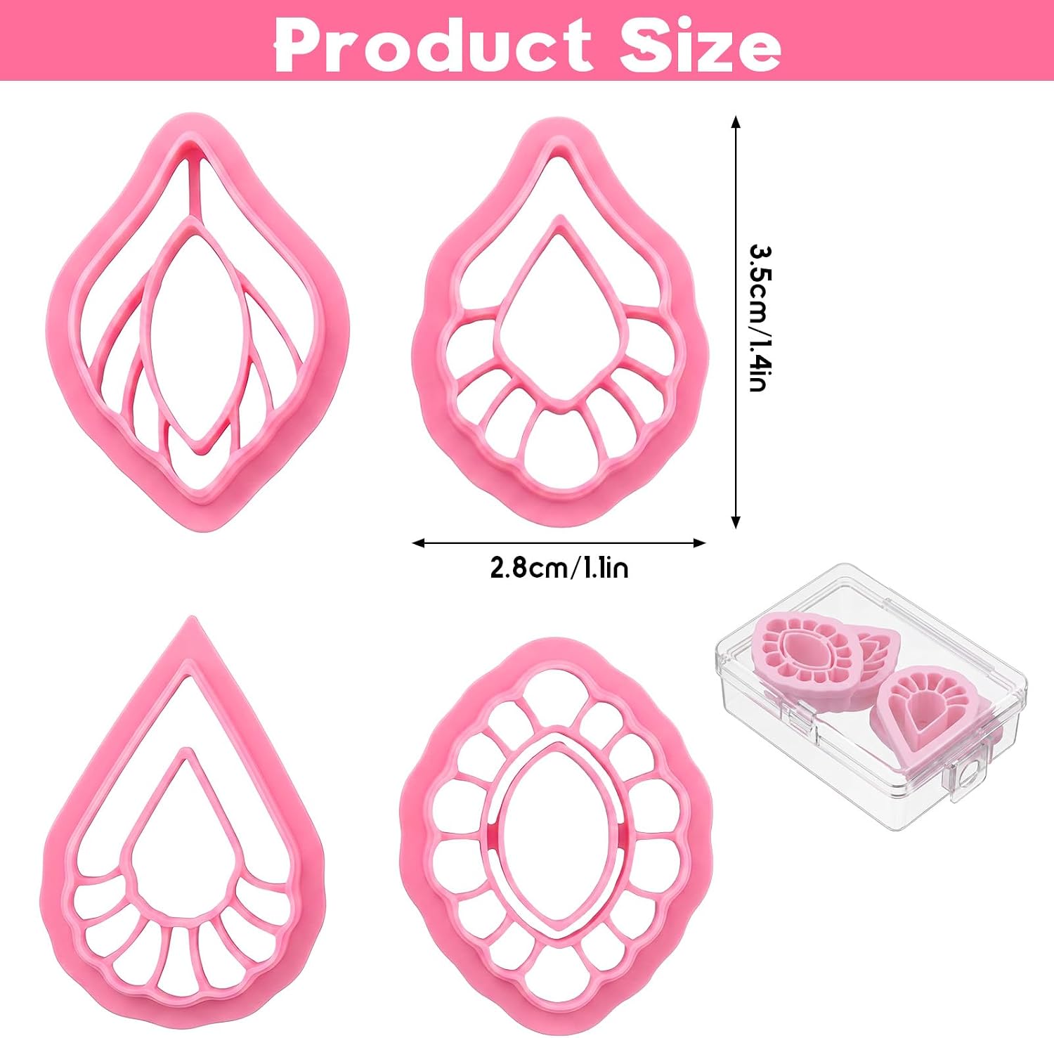 4 Pcs Polymer Clay Cutters, Scalloped Drop Clay Earring Cutters (Pink)