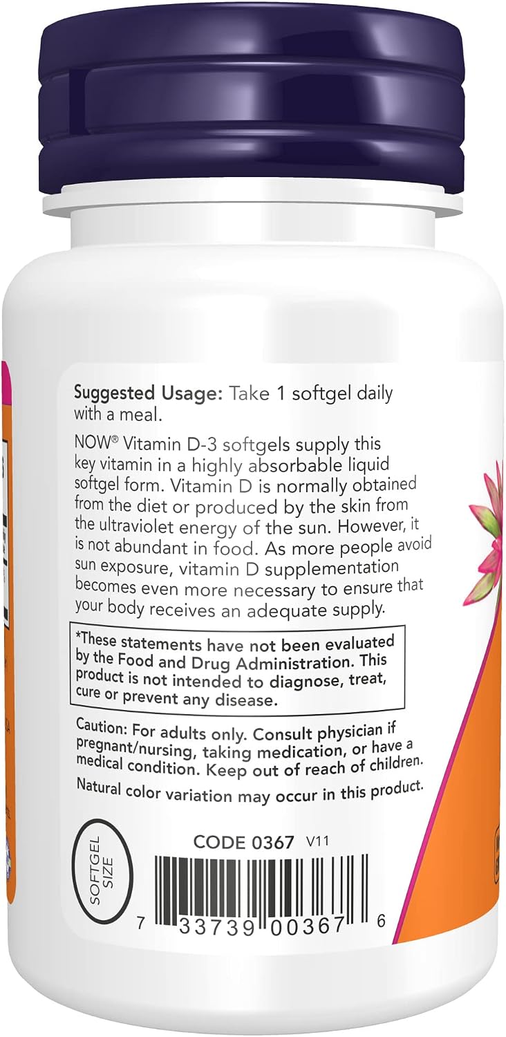 NOW Supplements, Vitamin D-3 2,000 IU, High Potency, Structural Support*, 120 Softgels