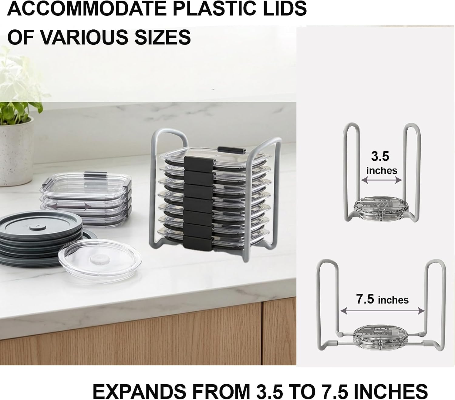 3-Pack Adjustable Food Container Lid Organizer inside Cabinet, Lids Organizer for Rubbermaid Brilliance