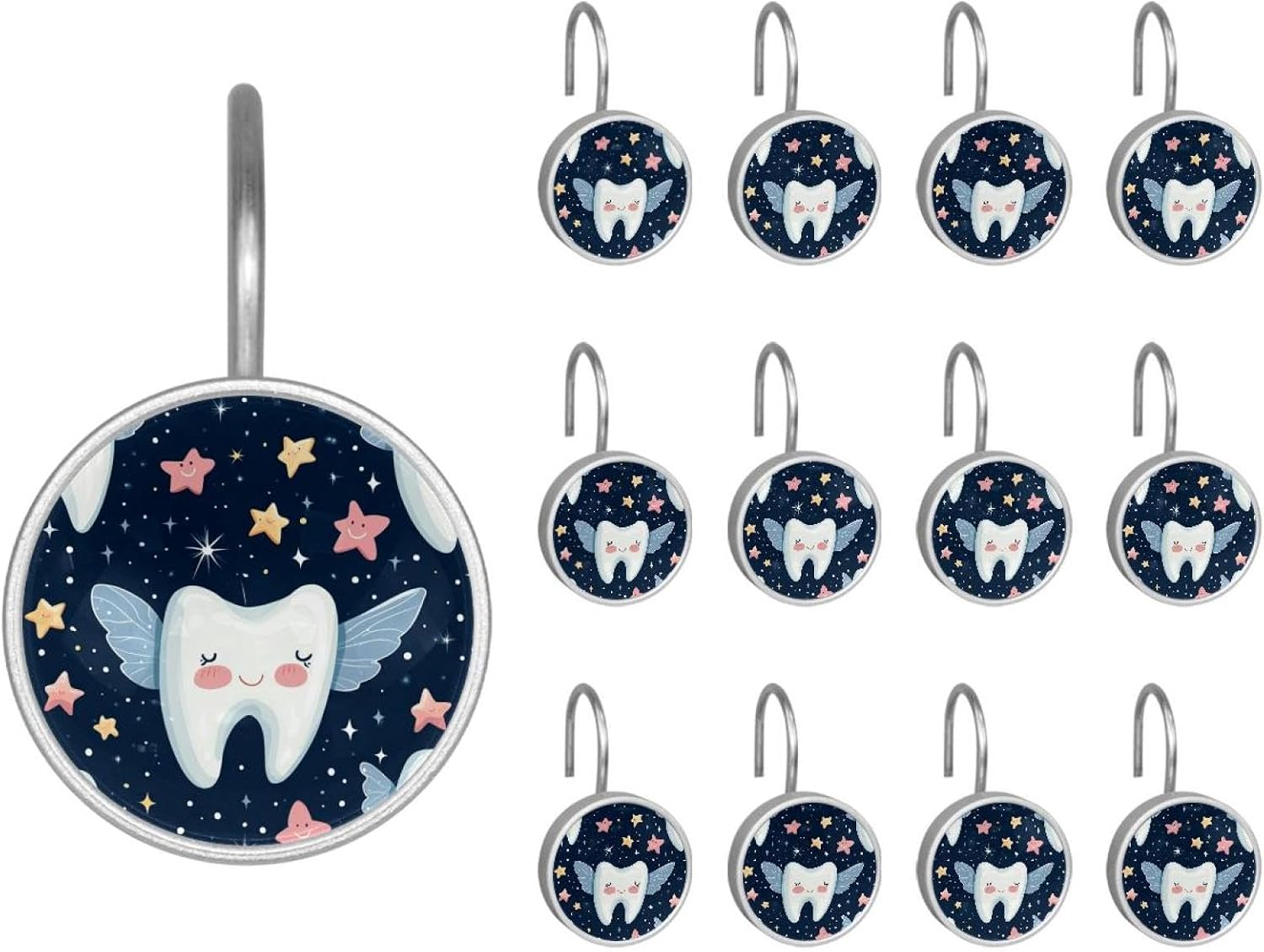 12PCS Tooth Fairy (2) Shower Curtain Hooks Rings for Bathroom, Decorative Shower Curtain Hooks Rods Curtains and Liner
