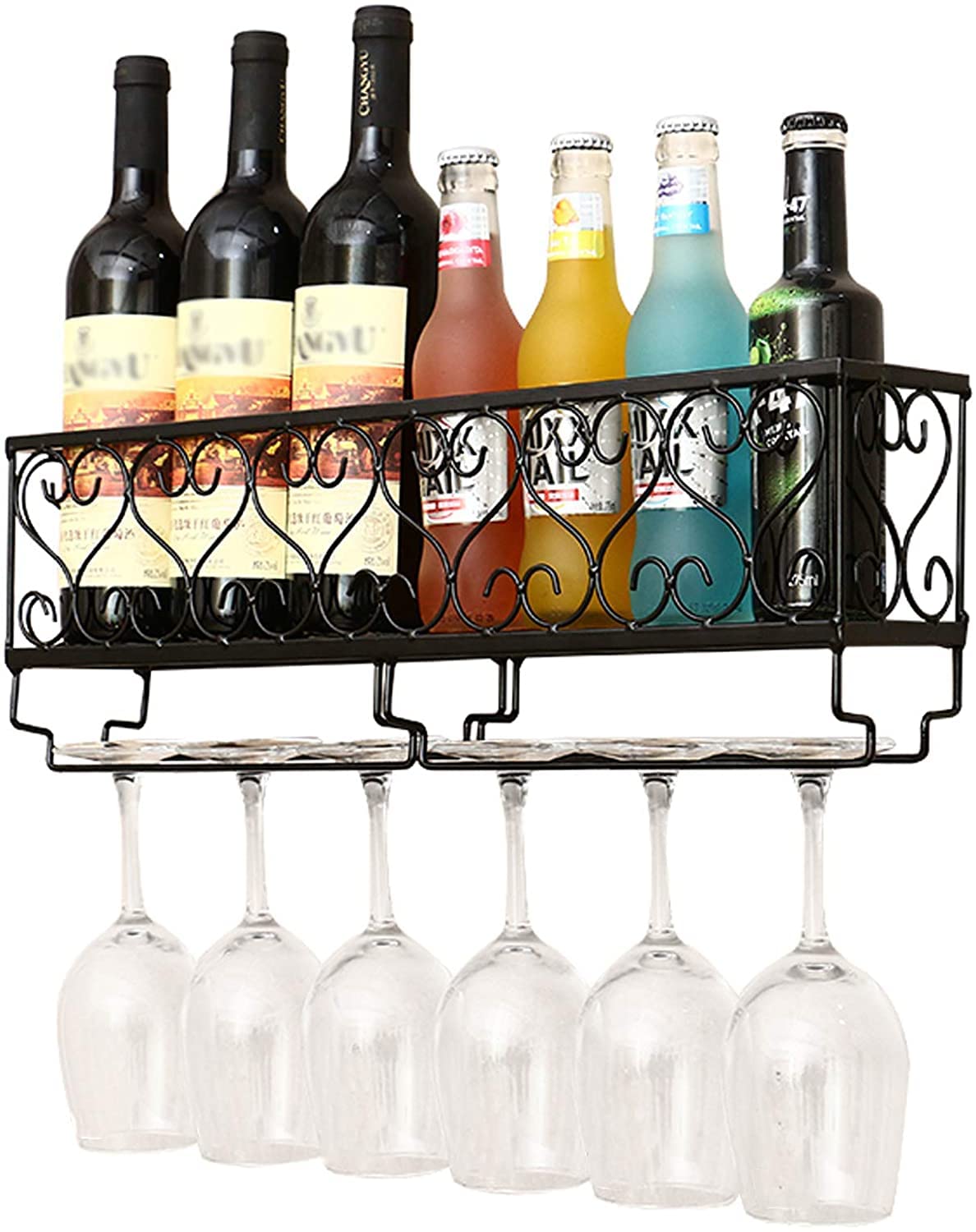Portabottiglie Vintage da Parete, Portabottiglie con Telaio in Ferro, Accessori per Vino Ottimo Affare, Portabicchieri di Supporto in Metallo per Uso Domestico, Decorazione Domestica Nera The New