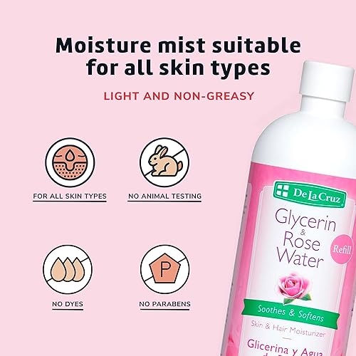 Miniatura 10 de De La Cruz Rosa Agua y Glicerina Spray para Rostro  Tóner Facial de Rosewater e Hidratante Niebla para Piel y Cabello 8 fl oz 80fl oz