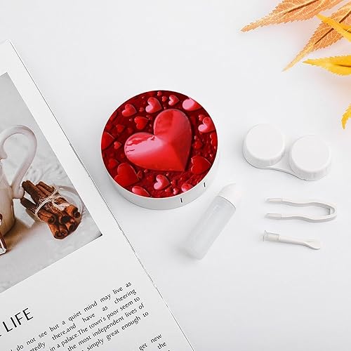 Miniatura 5 de Estuche para lentes de contacto Viaje Corazones Rojos Impresión Caja de Contacto con Solución Espejo Aplicador de Botella Kit de Herramientas de