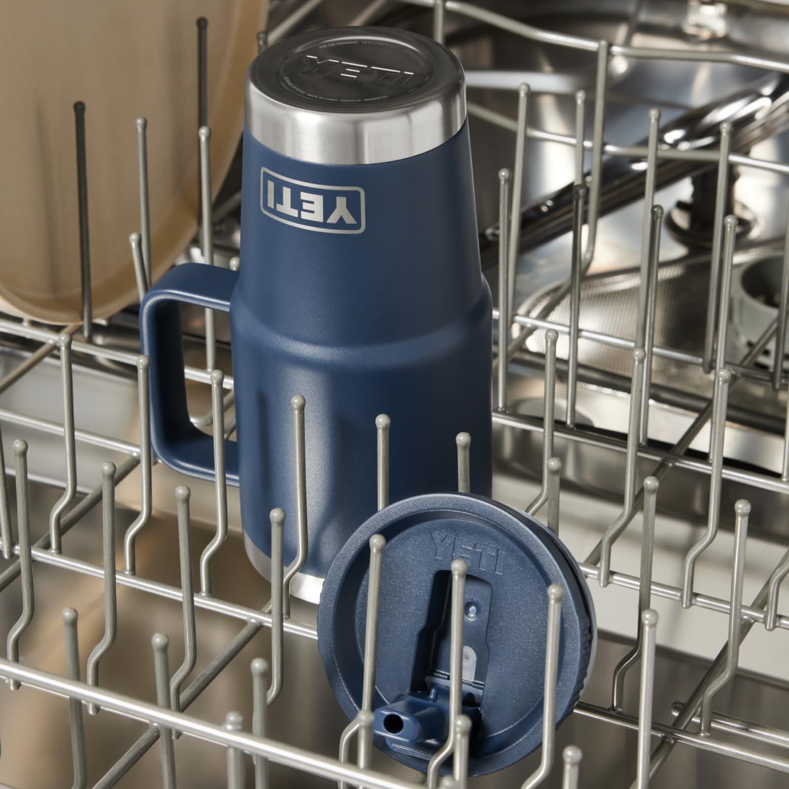 YETI Rambler - Taza de viaje con pajita, de acero inoxidable, aislada al vacío, con tapa de popote a juego, azul marino, 591 ml