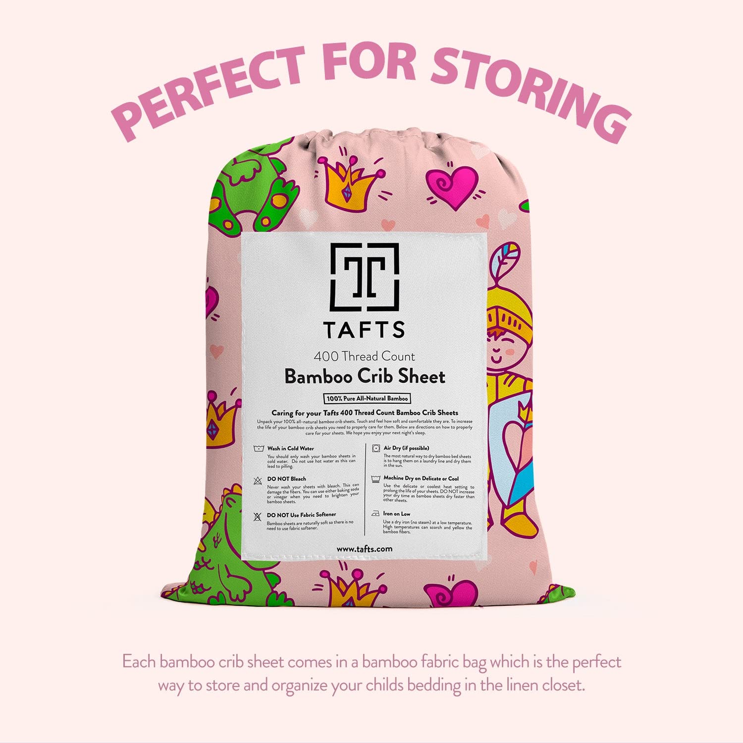 TAFTS Sábana de bambú para cuna ajustada, para niñas y niños y unisex, 100% bambú orgánico para colchón estándar de cuna y niño, súper suave, fresco, elástico de 360, (princesa de 28 x 52 pulgadas)