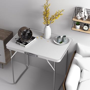 Aluminum Folding Table with Handle, Picnic Table - Adjustable, Lightweight Foldable for Game Party, Garden, Trestle, Indoor Outdoor Dining, Camping - 80x60x69cm, White