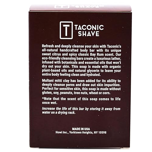 Miniatura 4 de Taconic Shave Soap Bay Ron  Barra de jabón natural para rostro y cuerpo  Paquete de 2 barras de jabón natural  Jabón perfumado de ron de bahía de 5