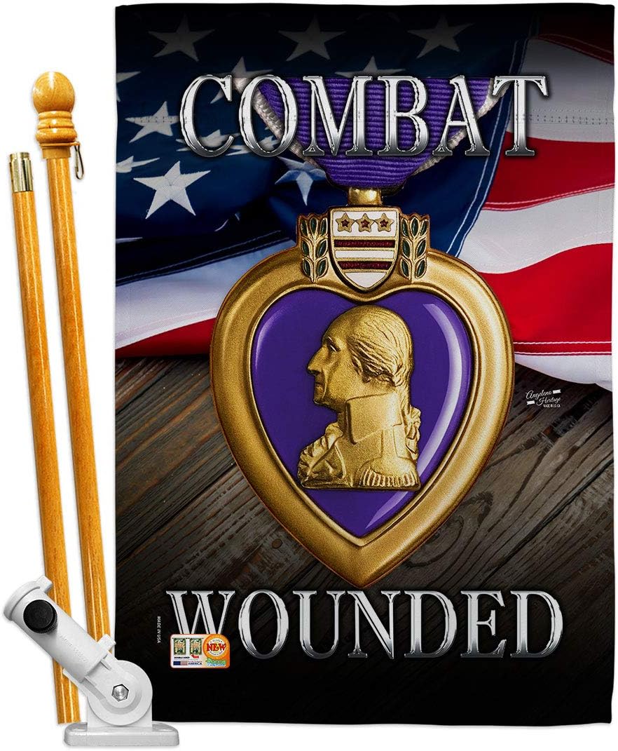 Purple Heart Combat Wounded Garden House Flags Set Armed Forces Military Service All Branches Support Honor United State American Veteran Official Small Gift Yard Banner Double-Sided 28 X 40