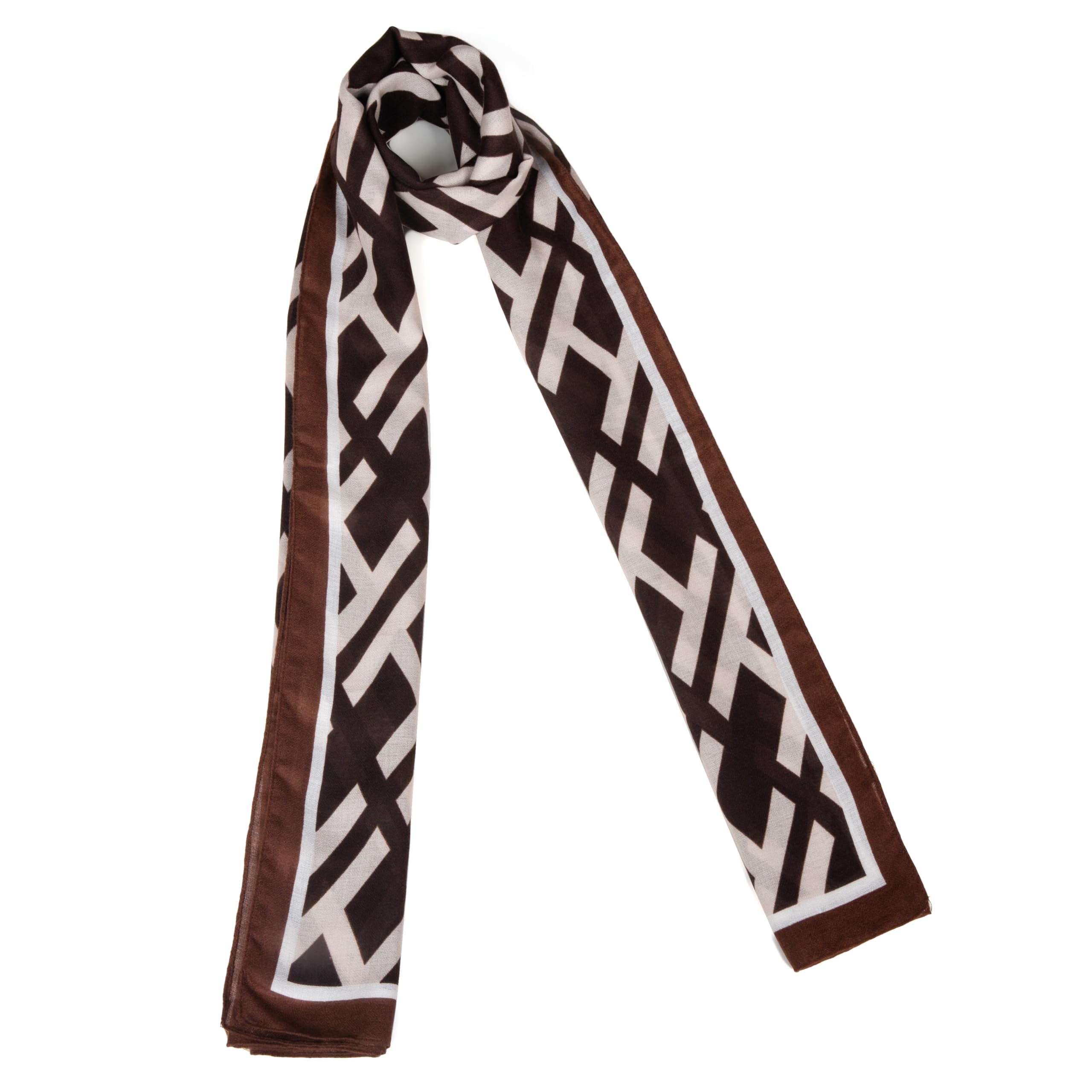 Eterna Luxe Women’s Geometric Harmony Scarf | Premium Soft Wrap Stole with Brown & Cream Lattice Design | Accessory for All Seasons-image-12