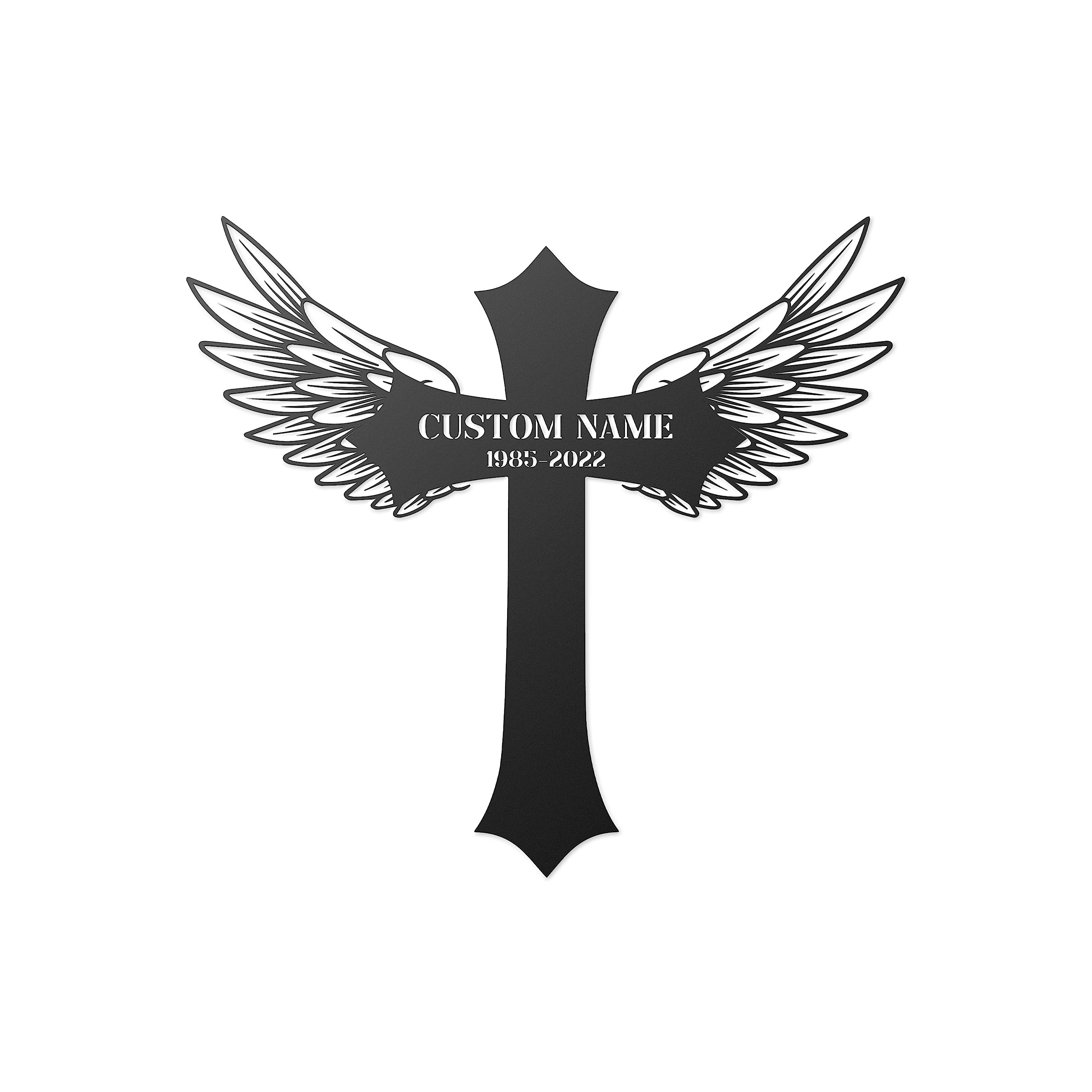 Human Grave Marker Personalized, Metal Memorial Plaques, Cross Remembrance Stake for Outdoors, Loss of Loved One Stake, Temporary Plaques for Cemetery, Cross with Wings