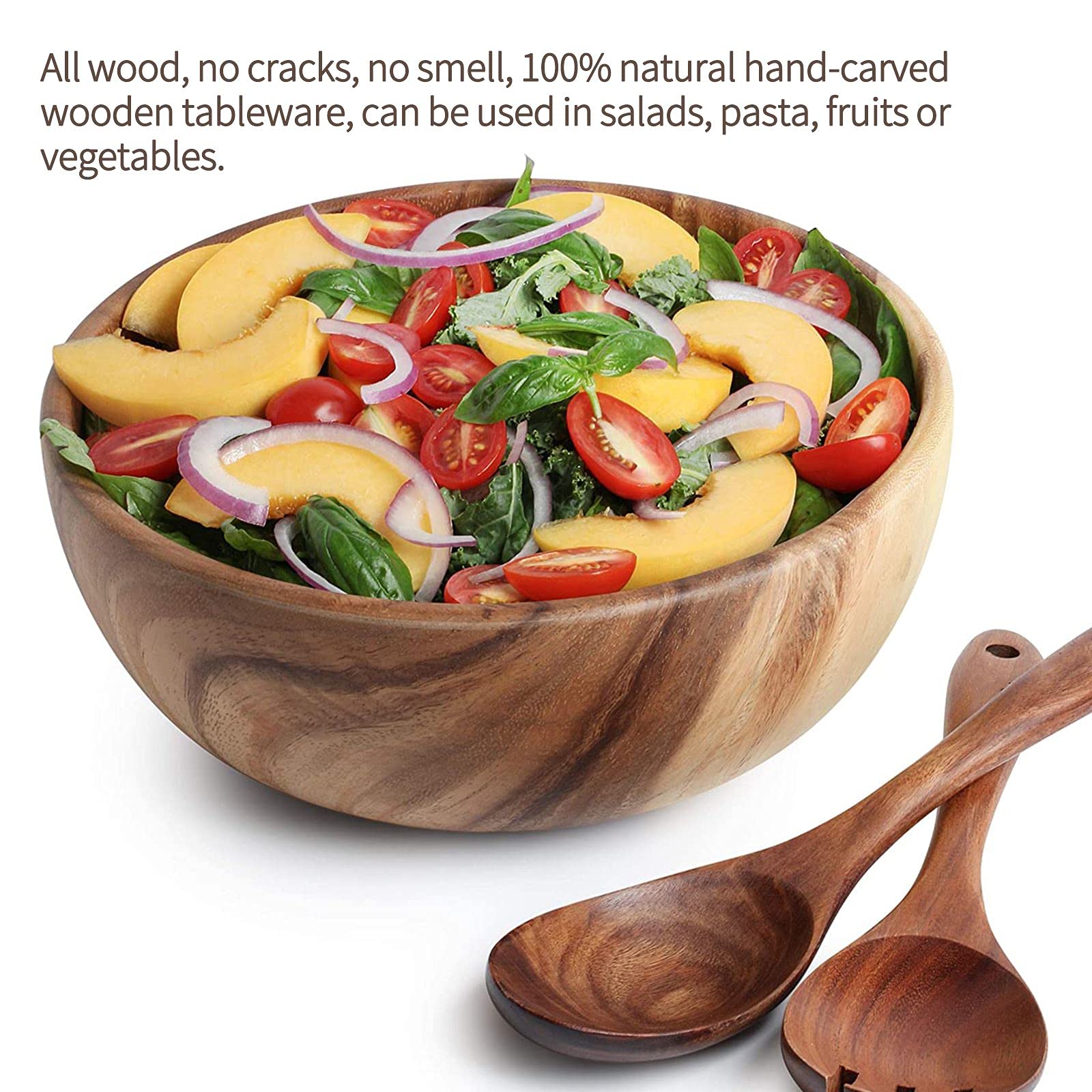 Tazón de Madera Natural Vajilla Fruta Ensalada Fideos de Fideos Arroz Cuenco de Madera Fruta de Madera Handicraft Cocina Cena Utensilio Cubiertos Set Tazón (Color : B)