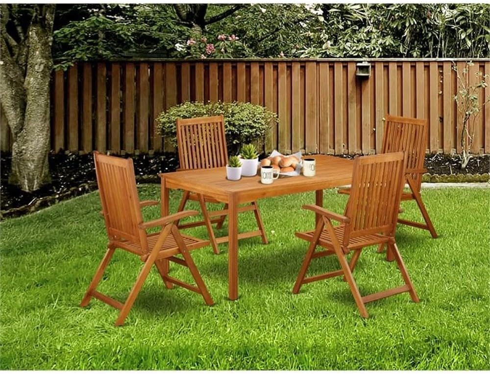 East West Furniture CMCN5NC5N 5 Piece Patio Garden Table Set Includes a Rectangle Outdoor Acacia Wood Dining Table and 4 Folding Adjustable Arm Chairs, 36x66 Inch, Natural Oil