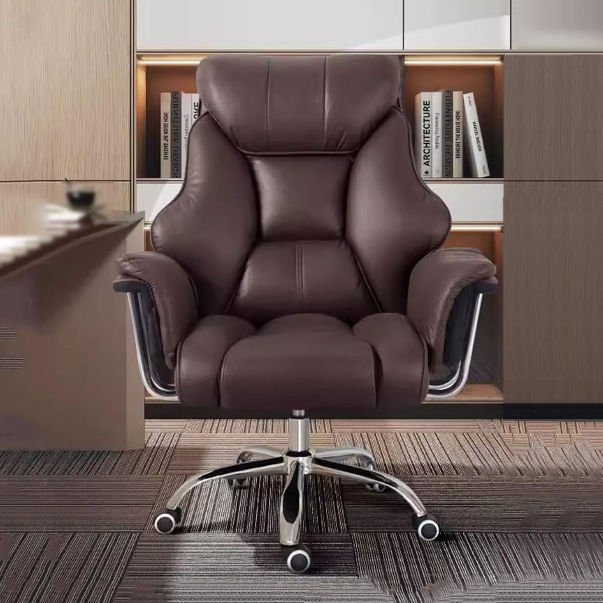 WDSOPK High Backrest Ergonomic Executive Office Desk Chair with Height Adjustable Armrests Swivel Leather Upholstered Task Chair for Ultimate Comfort and Support(Coffee/a-A)