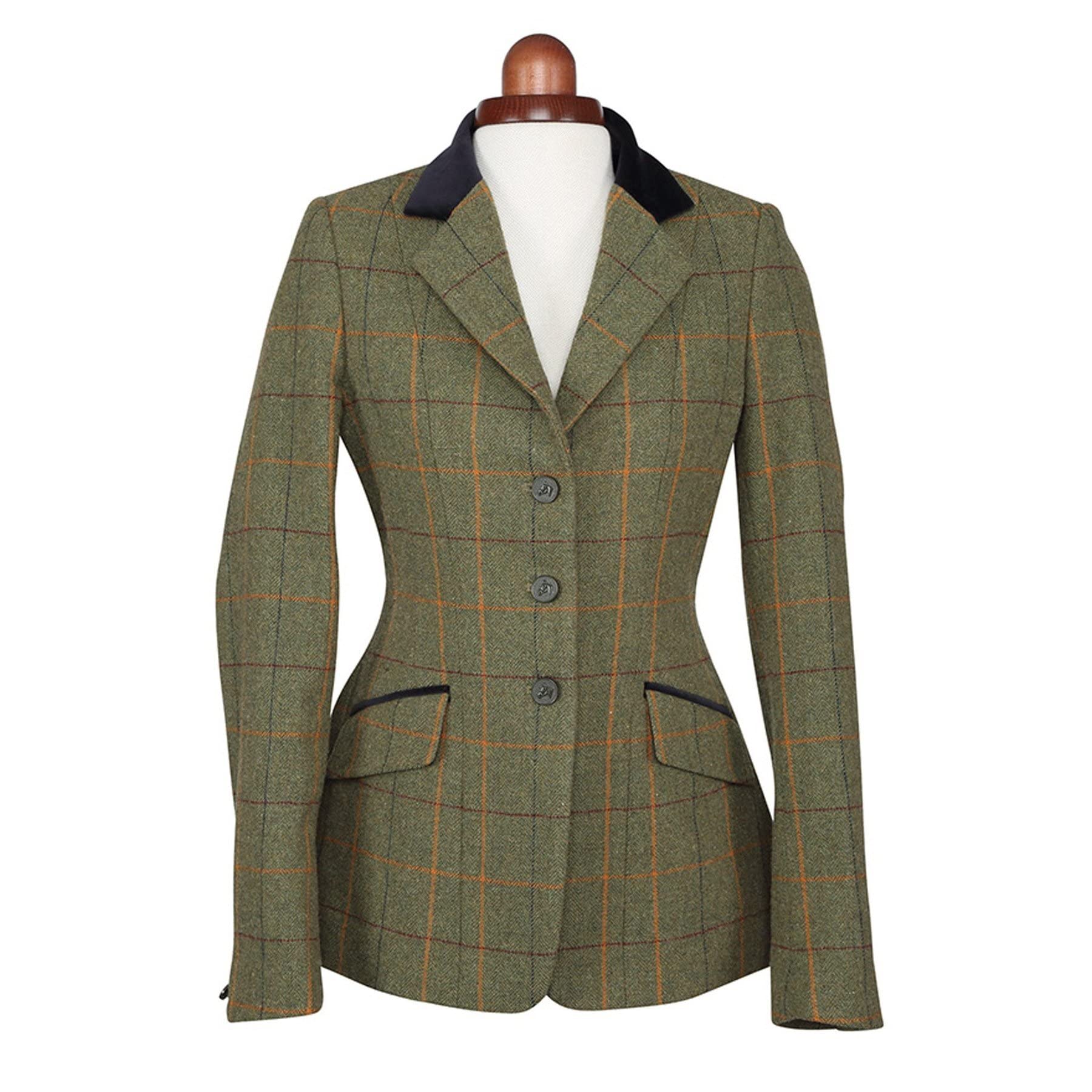 Shires Aubrion Ladies Saratoga Riding Jacket in Green with Red/Yel/Blu 32, R/Y/Bck