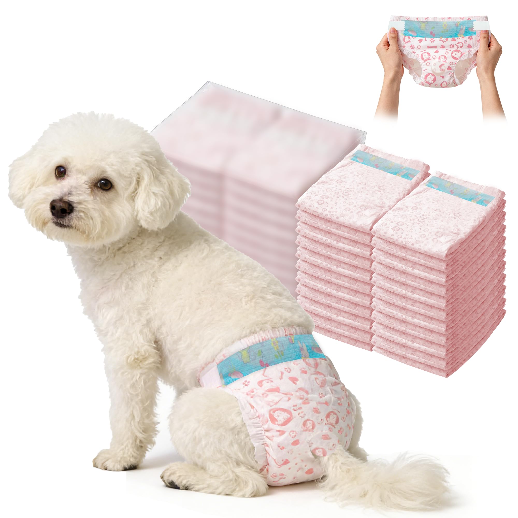 Photo 1 of Female Dog Diapers,Disposable Dog Diapers,100 Count,X-Small,Super Absorbent Leak-Proof Diapers for Dogs in Heat,Excitable Urination,or Incontinence