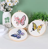 Vista 5 de GLTAYLMY Kit de bordado con patrón de mariposa para adultos principiantes, kits de punto de cruz con 1 aro de bordado de plástico, agujas e hilos