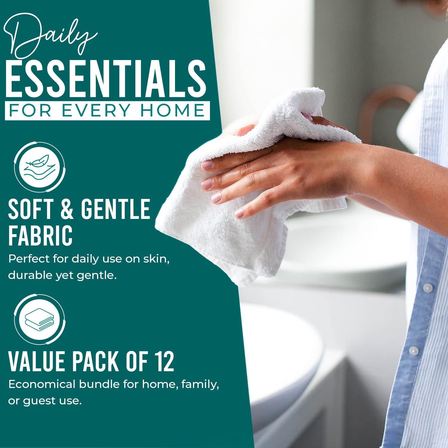 DAN RIVER 12 Pack Wash Cloths for Showering [12x12] - 100% Cotton Washcloths Premium Quality Flannel Face Cloths for Bathroom, Highly Absorbent and Soft Feel Wash Clothes, Teal - Image 3