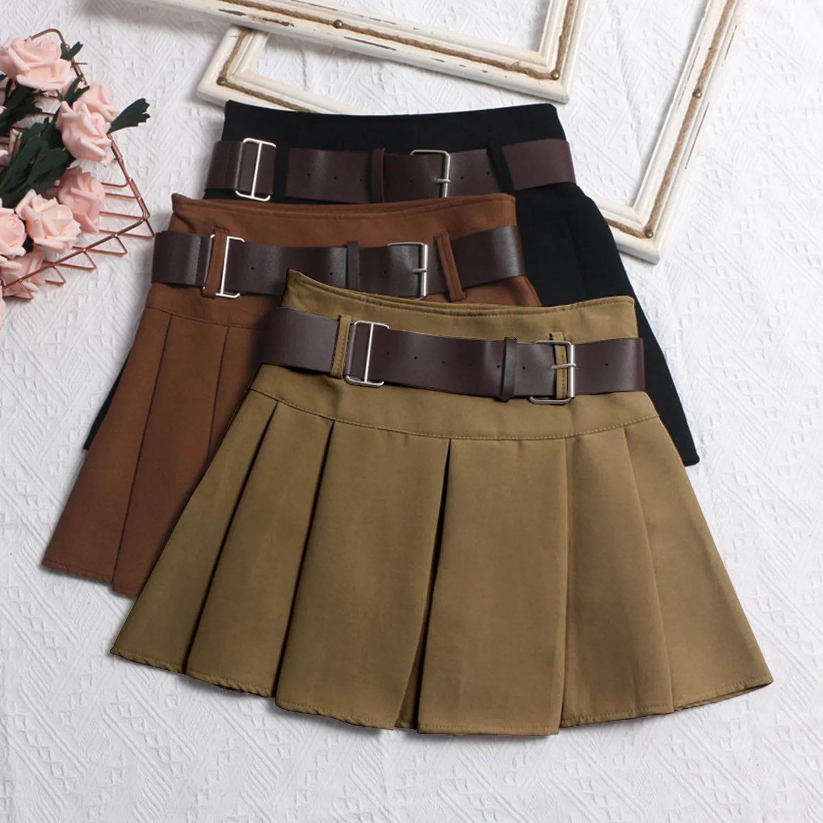 Rock Damen Langer Taille Skirt Linie Falten Damen Faltenröcke A-Linie Freizeitröcke