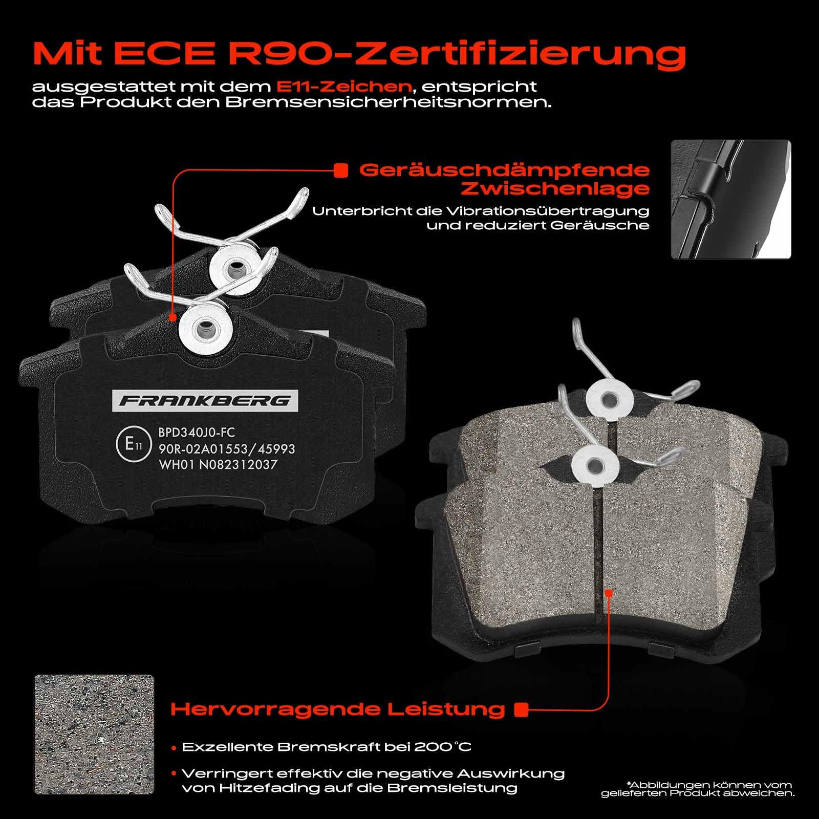 Frankberg Bremsensatz inkl. 2x Bremsscheiben + 4x Bremsbeläge Hinten Kompatibel mit A4 8E2 Exeo ST 3R5 A4 Avant 8E5 A4 Avant 8ED A4 8EC Replace# 8E0698451B,8E0615601D