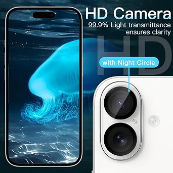 JETech Camera Lens Protector for iPhone 16/16 Plus, 3-Pack