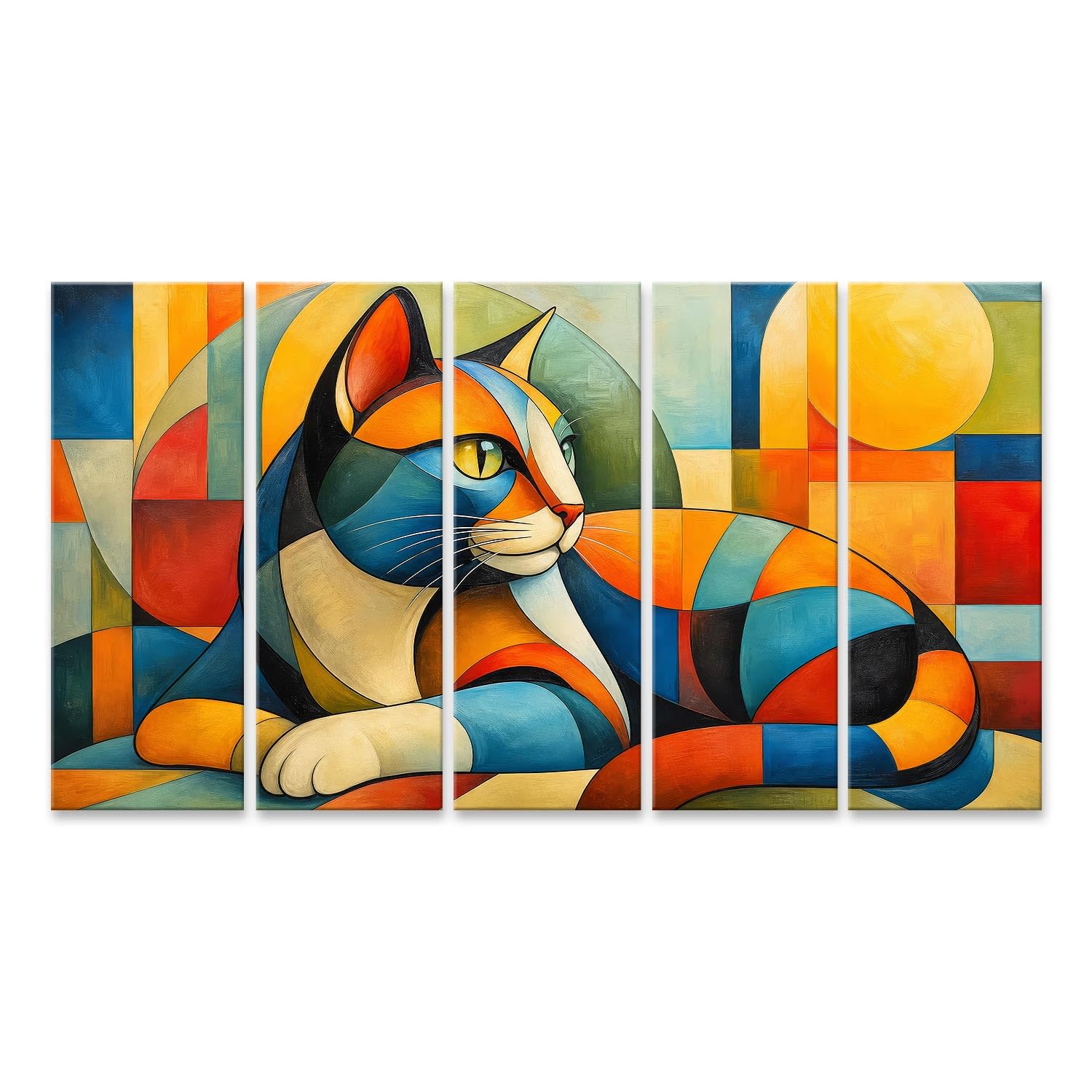 islandburner Bild auf Leinwand Lebendige Katze Kunstdruck Wohnzimmer Deko für Kunstliebhaber - 5-teilig XXL