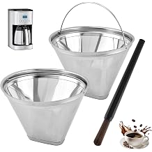 Reusable Coffee Filter Basket, 2 Pack Stainless Steel Mesh Cone Permanent Coffee Filter Compatible with Cuisinart DCC-1200P1 DCC-3200NAS DCC-3400NAS, Cleaning Brush Included