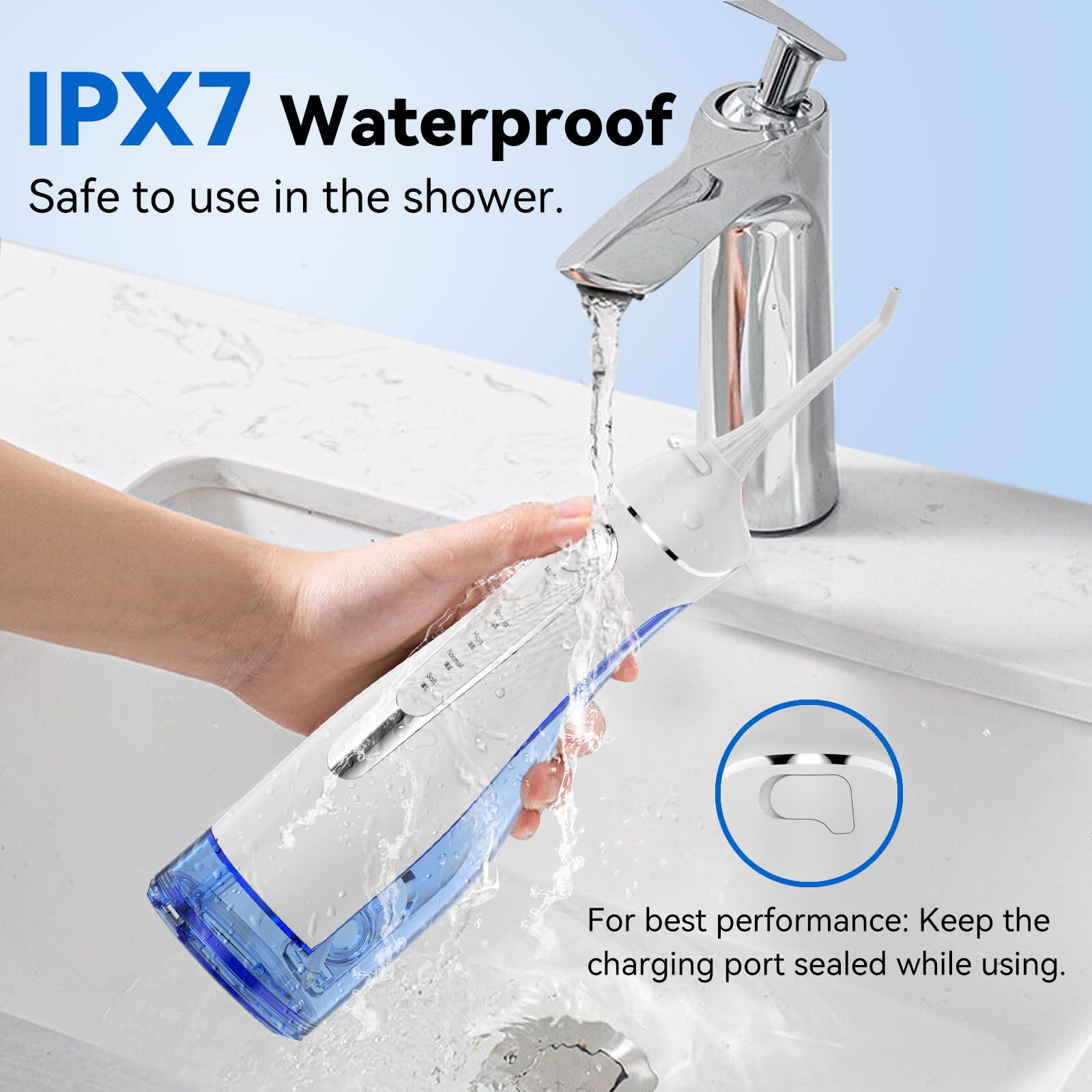 Púa de dientes con irrigador dental de agua, irrigador oral recargable inalámbrico, riego dental portátil de 300 ml con 4 modos, irrigador dental impermeable IPX7 para aparatos ortopédicos, viajes y