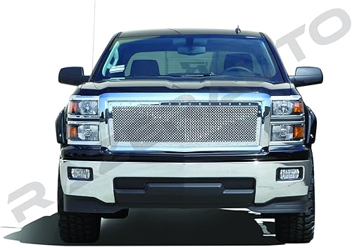 Miniatura 3 de Rejilla de malla con remache cromado, rejilla de repuesto completa de fábrica para Chevy Silverado 1500 2014-2015