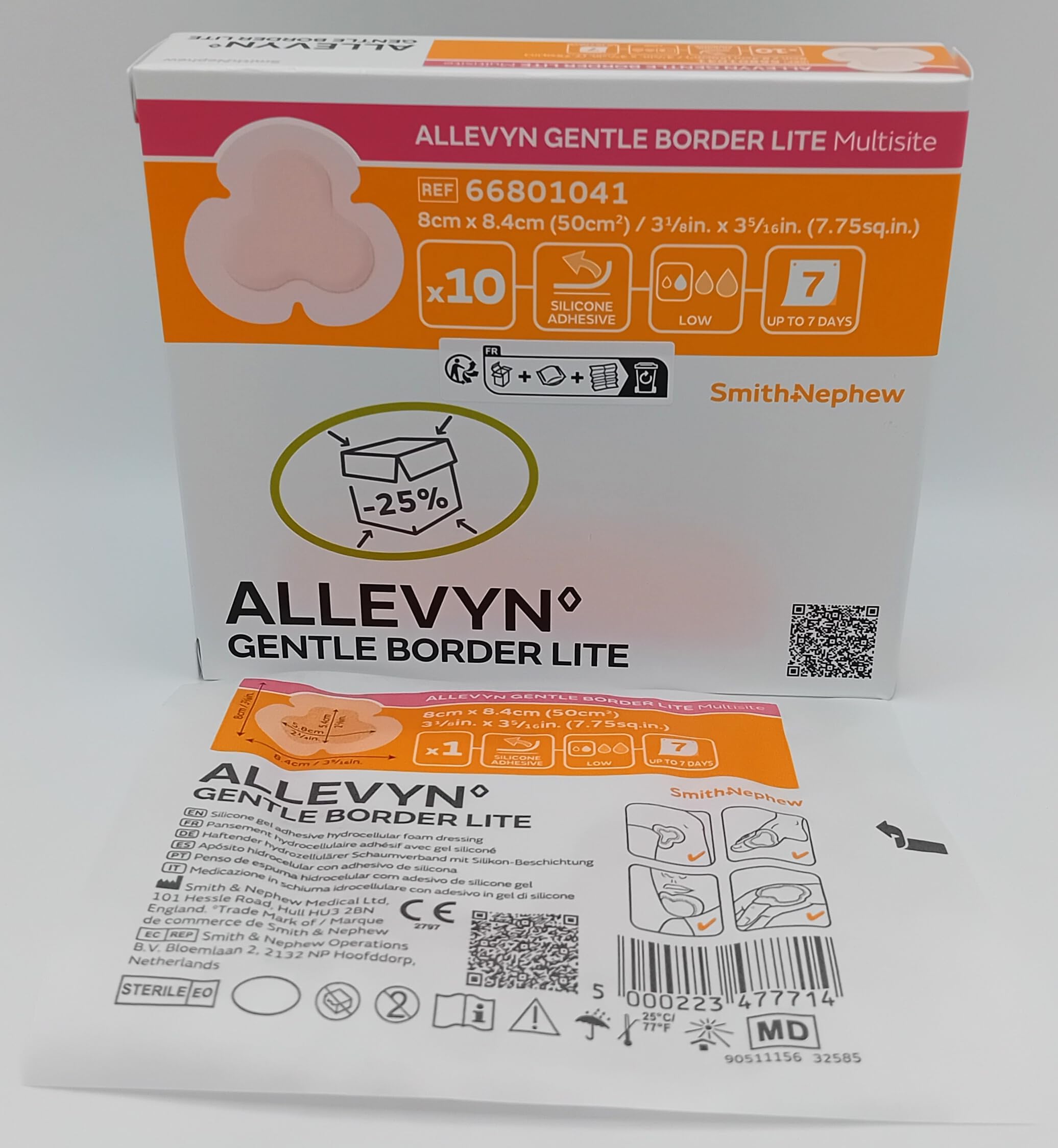 Allevyn Gentle Border Lite Multisite 8cm x 8.4cm - Box of 10 | Lightweight Foam Dressing for Difficult-to-Dress Wounds