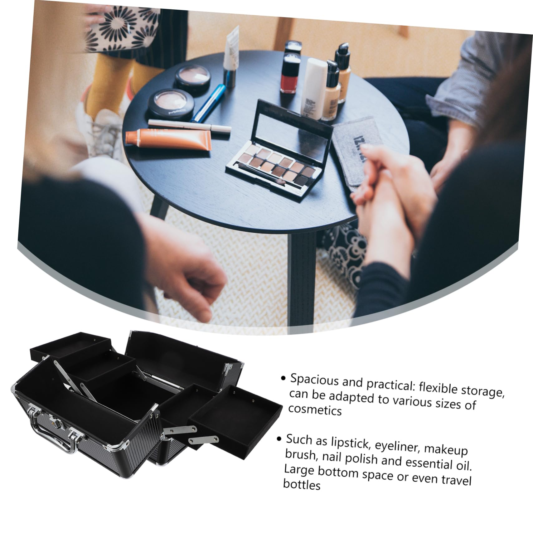 PLAFOPE Aluminiumlegierungs Kosmetikkoffer Leicht und Vielseitig Schwarz mit Ordentlicher Aufbewahrung für Make Up und Werkzeuge für Arbeit und Veranstaltungen