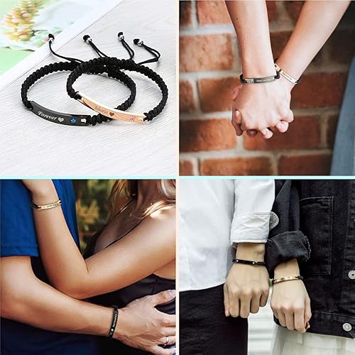 Miniatura 3 de ShineSand - Pulsera personalizada para parejas para mujeres y hombres, pulseras con nombre personalizadas, pulseras de relación grabadas para él y