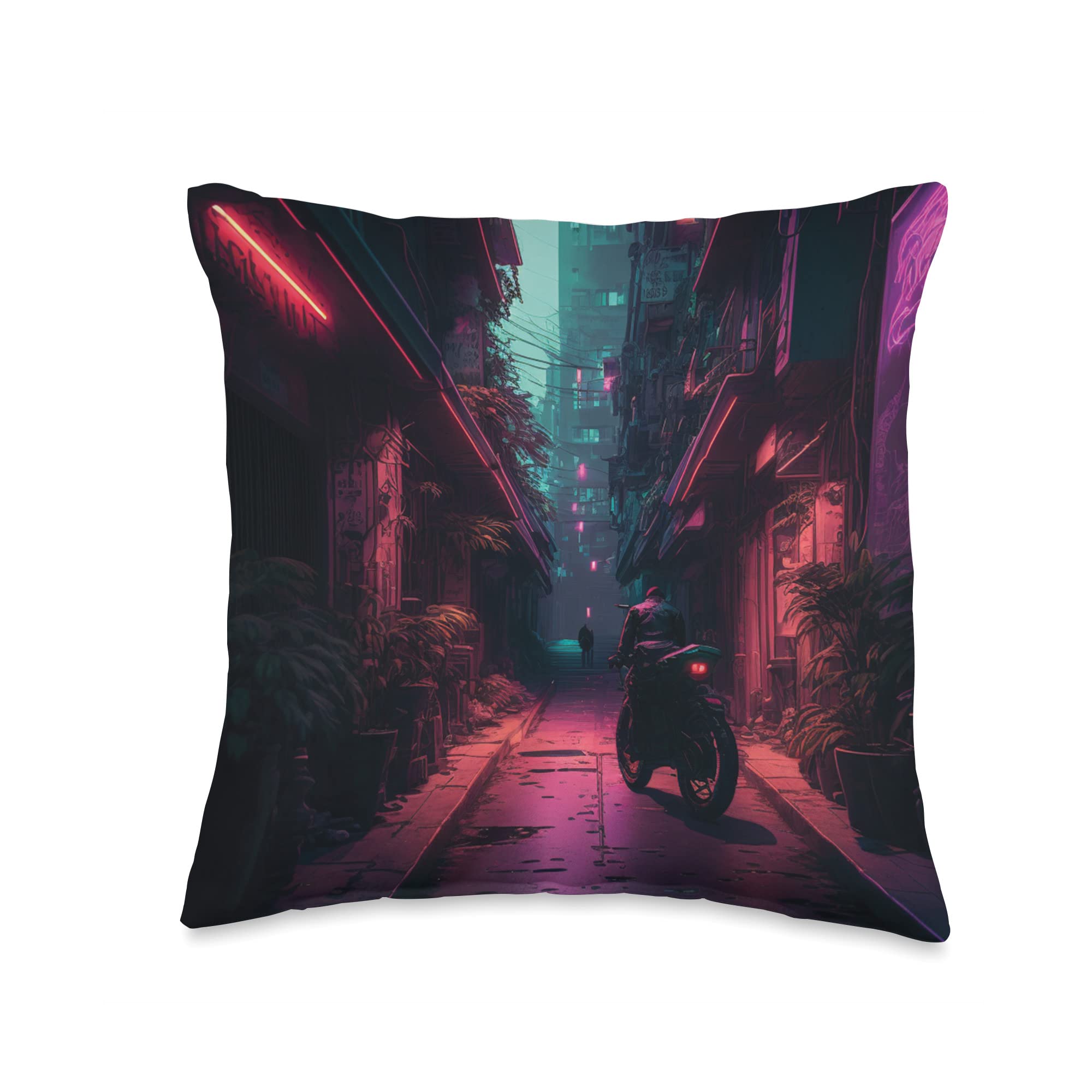Tokyo Xpress Future Cyber City Streetwear Aesthetic Synthwave Fashion Throw Pillow, 16x16, Multicolor