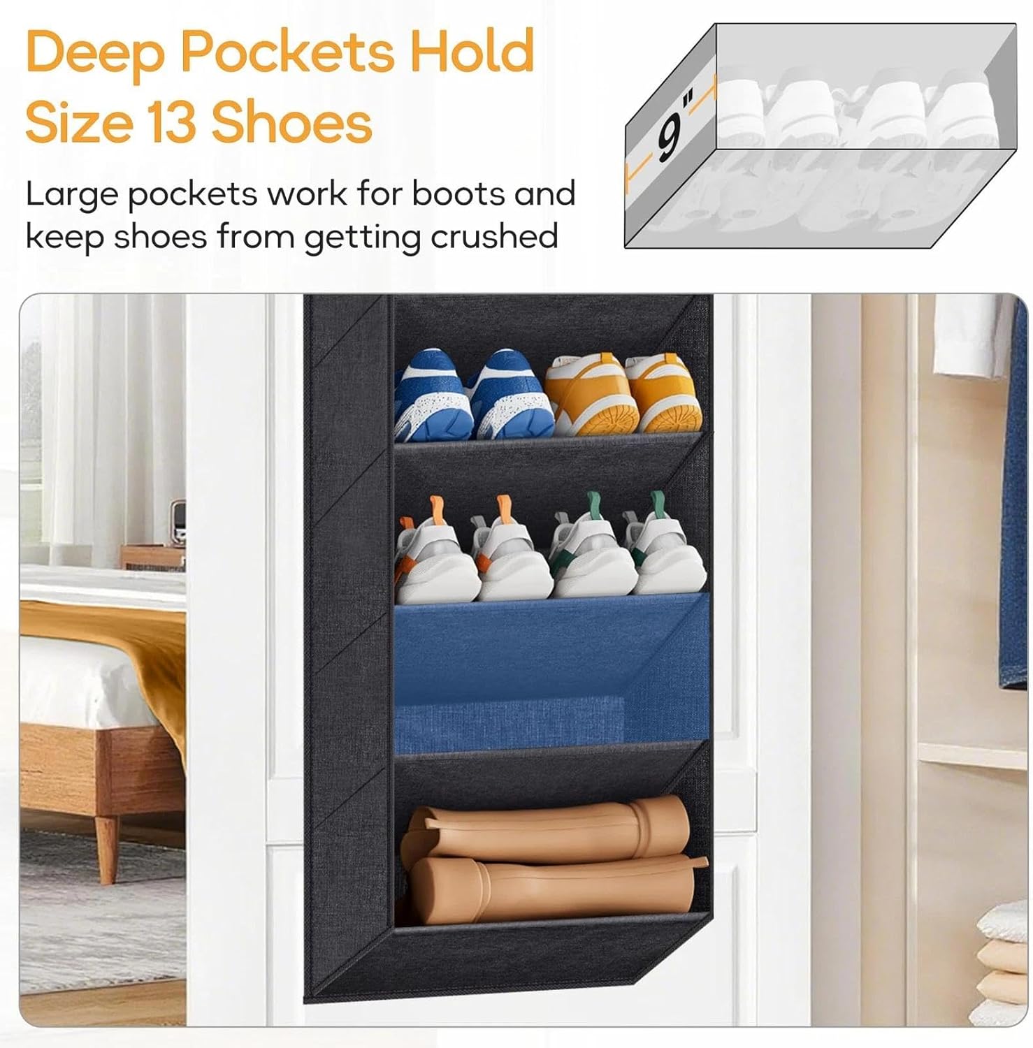 for KIMBORA 10 Tier Over The Door Shoe Organizer, Hanging Shoe Storage, Large Pockets, Compatibility with Doors