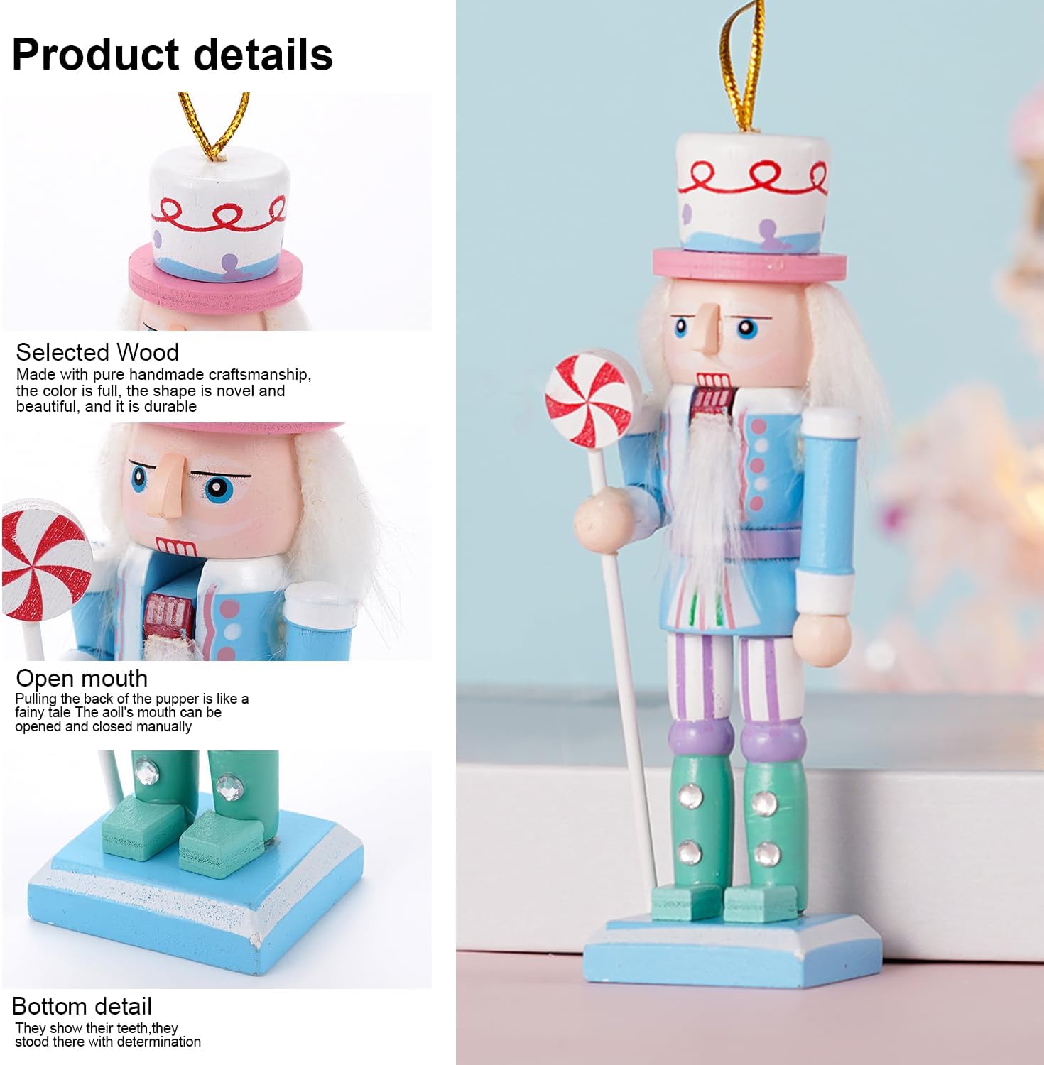 4.72" Christmas Decorations Nutcracker Hanging Ornaments,Traditional Wooden Nutcracker Figures Soldier,Festive Collectible Christmas Doll Gift forTable Desktop Fireplace(Set)