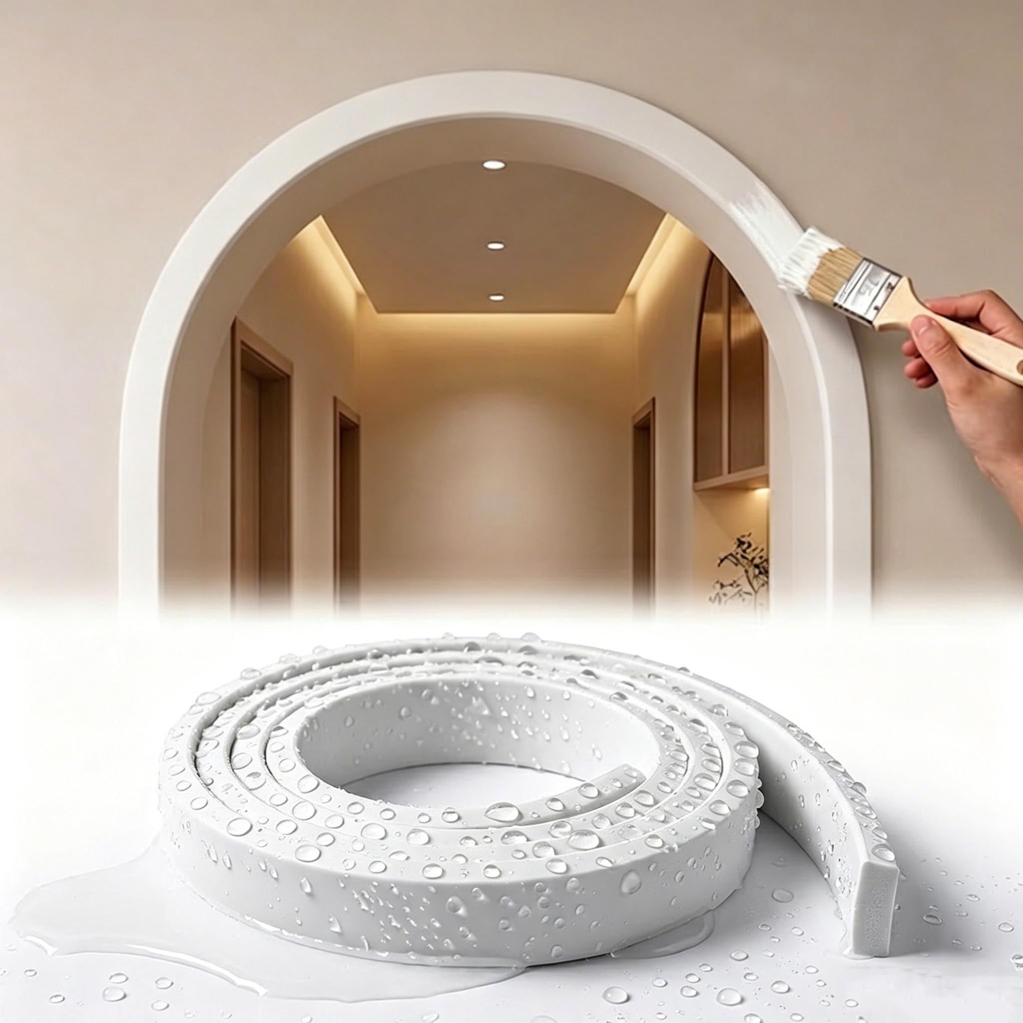 Lorxilar Flexible PVC Wall Trim Moulding Strip Paintable Decorative Border for Arch, Doorway, Ceiling, Mirror & Home DIY Interior White,4M