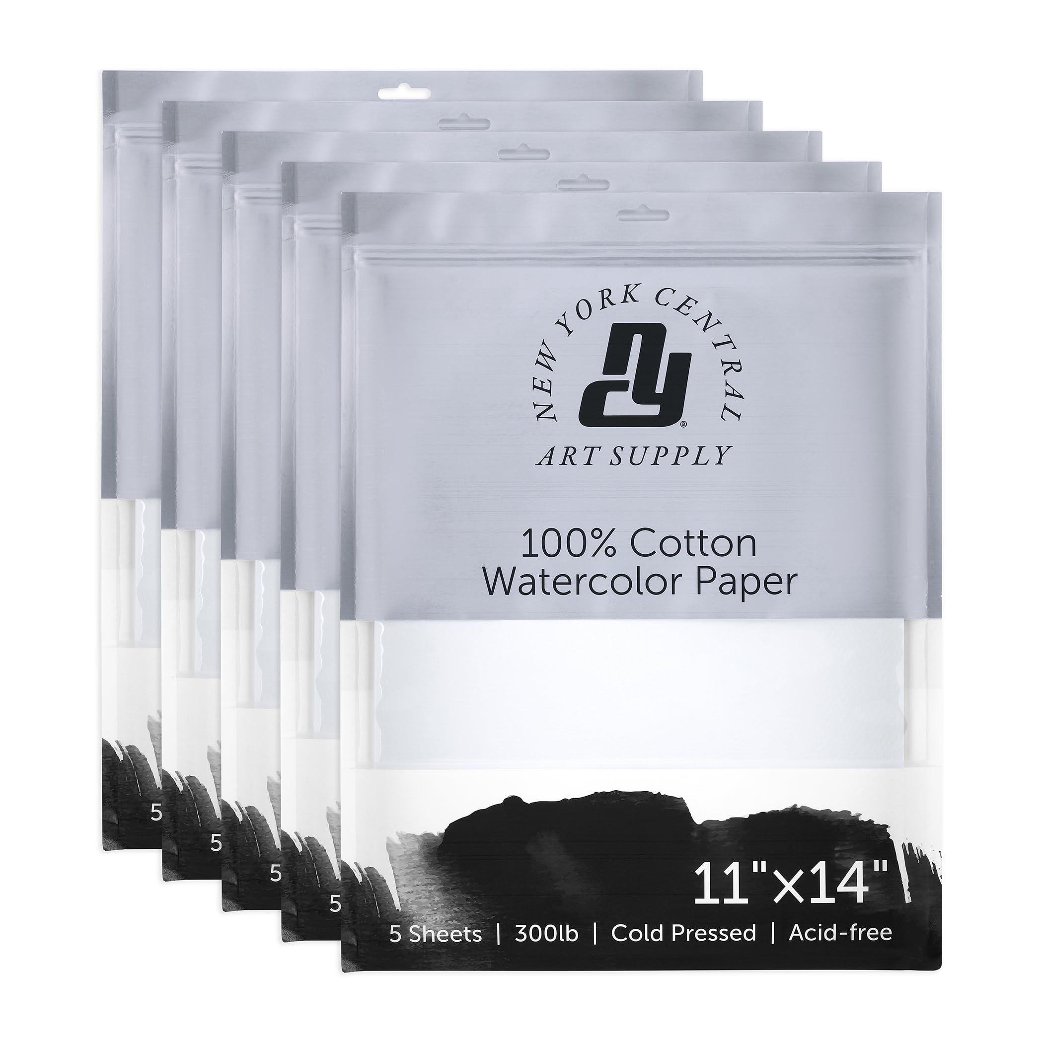 New York Central Papier aquarelle - 100 % coton, sans acide, qualité archivistique, blanc vif, 136 kg - Presse à froid - 100 % coton - Qualité archivistique - Pour supports humides et secs