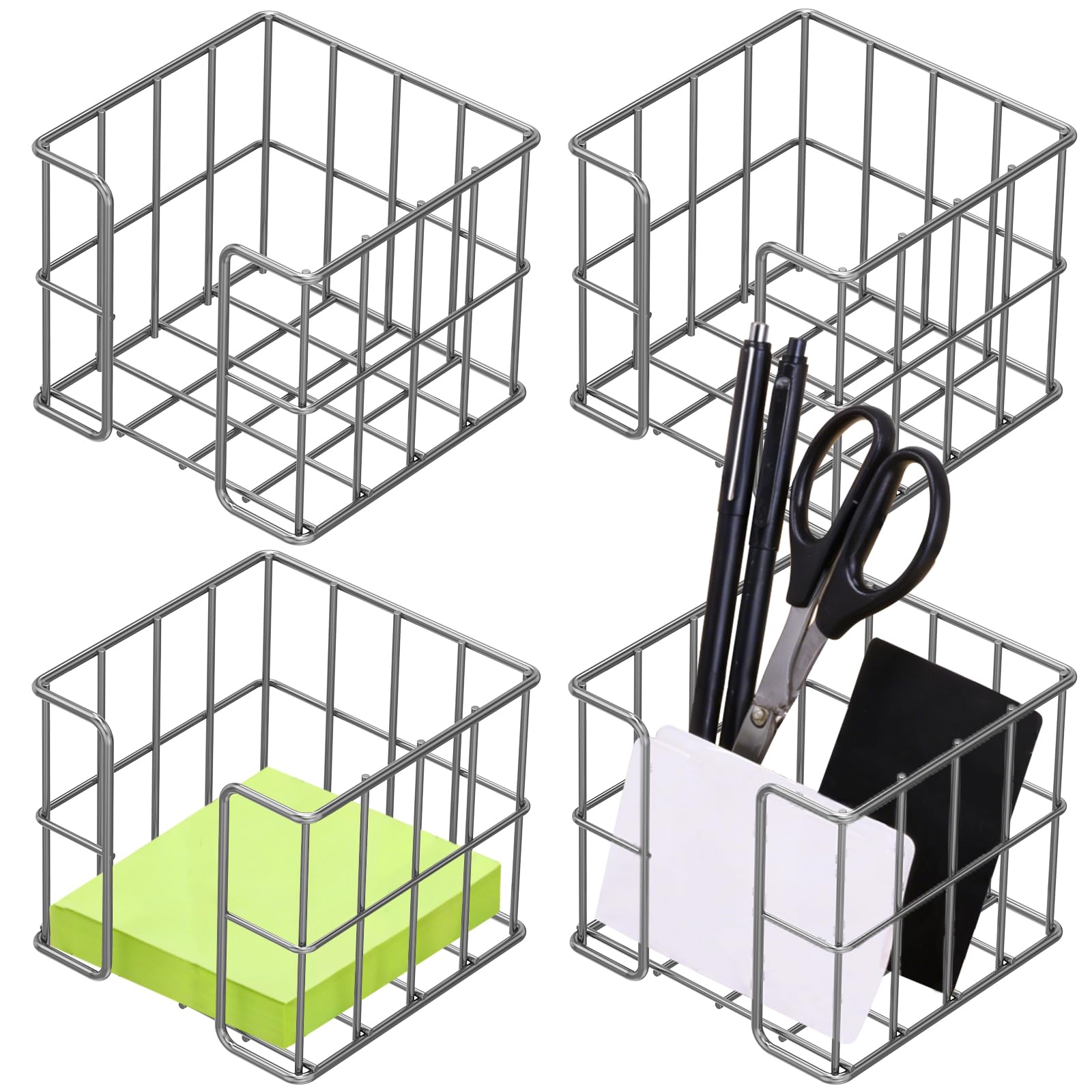 CBWERBB 4pcs Memo Note Holder,3.74x3.74inch Cube Memo Pad Holder Note Block Dispenser,Metal Mesh Desk Organizer for Notepad Pen Pencil,Ideal for Home or Office Supply(Black)