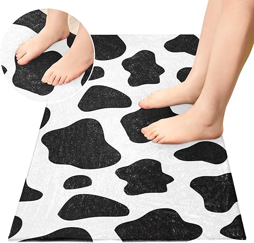 Miniatura 4 de Tapetes de baño de felpa con patrón de vaca blanca y negra, tapetes absorbentes para baño, antideslizantes, con parte trasera de goma, lavable, 39 x